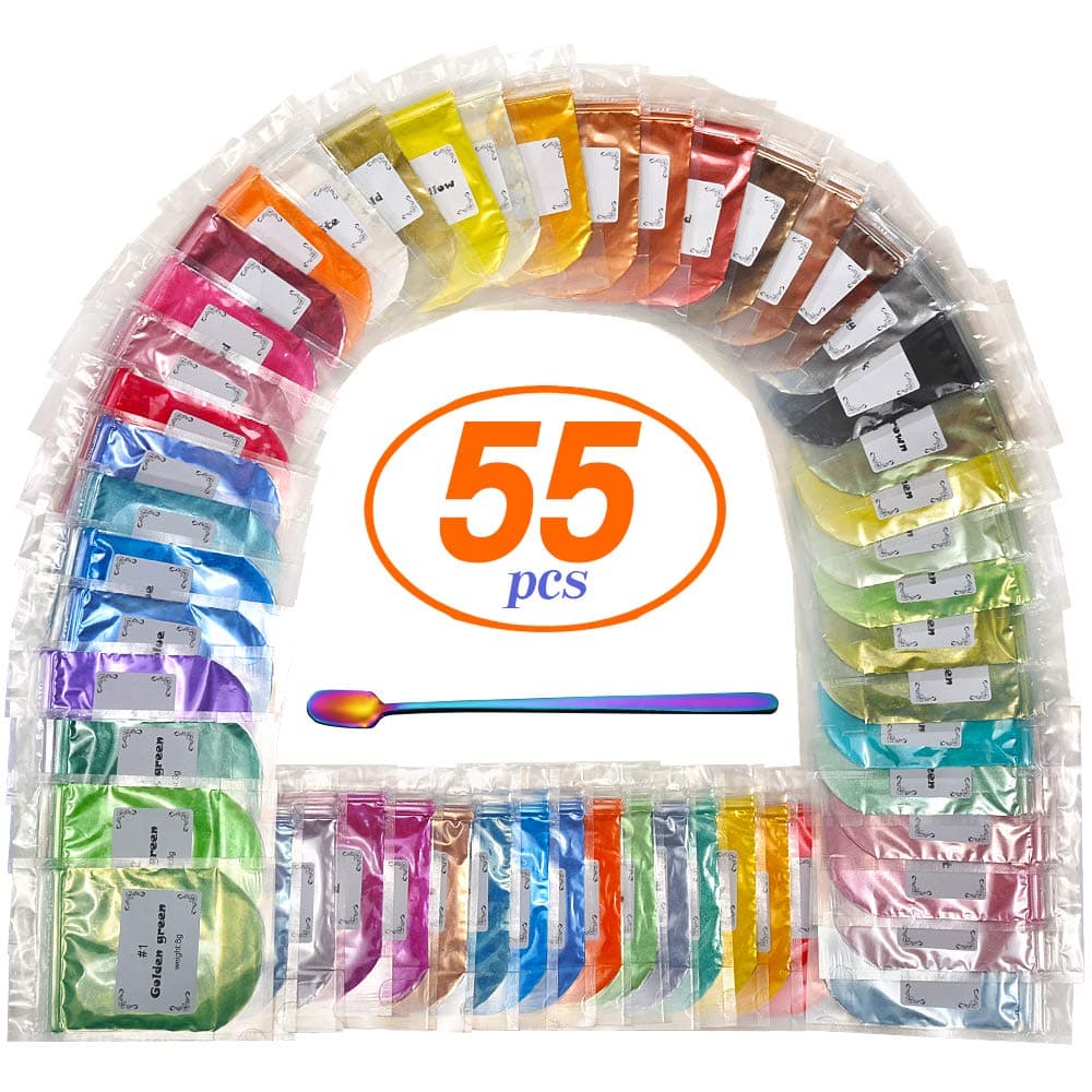 54 Colors Mica Powder, Soap Dye Each 0.28ounce, Owsen Pigment Powder Resin Dye for Bath Bomb Soap Making Colorant, Pearl Powdered Pigments Set w/Spoon for Candle Making, Eye Shadow, Slime Resin Craft