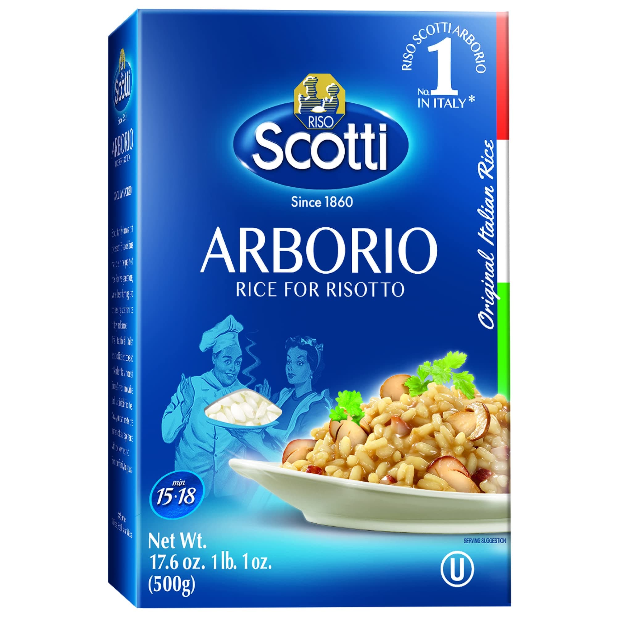 Riso Scotti Arborio Risotto Rice, 1.1 lbs (500g), Superfino, Product of Italy, Chef Selected, Gluten Free, Non-GMO, Vacuumed packed
