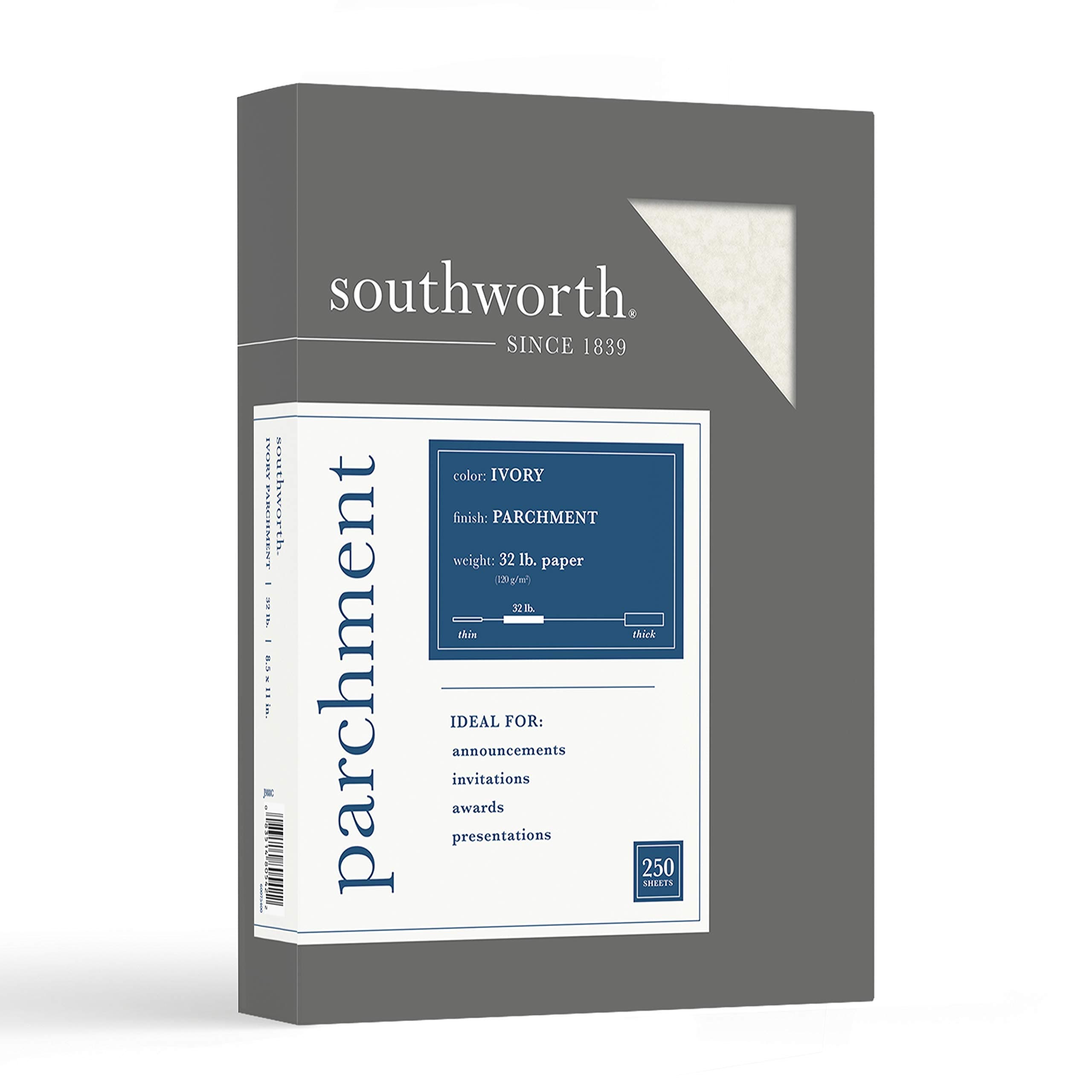 Southworth Parchment Paper, 8.5" x 11", 32 lb/120 GSM, Ivory, 250 Sheets - Packaging May Vary (SOUJ988C)