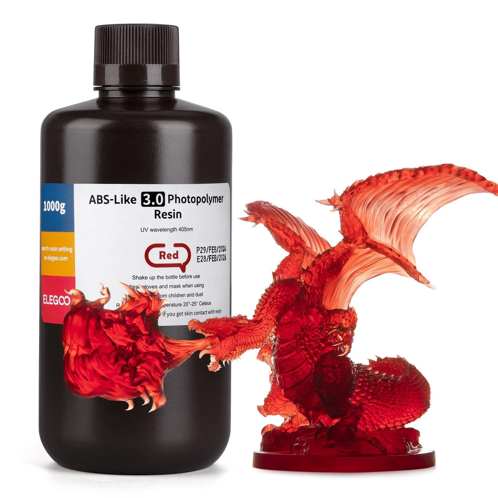 ABS-Like 3D Printer Resin 3.0, 405nm UV-Curing Photopolymer Resin for Mars Saturn Jupiter MSLA DLP LCD 3D Printing with Strength and Toughness, High Precision, Low Viscosity, Clear Red 1000g