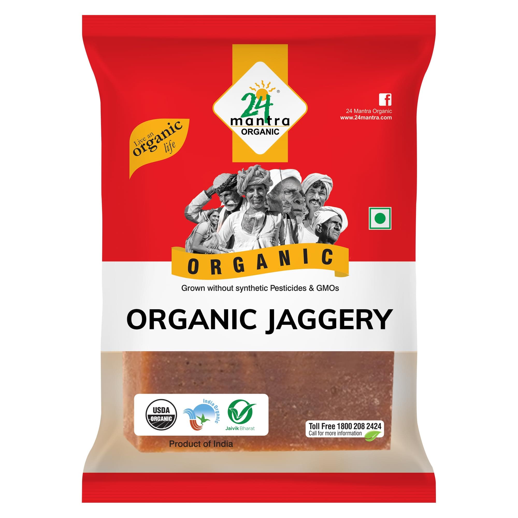 24 Mantra Organic Jaggery Block/Gur/Shakkar - 450gms | Pack of 1 | 100% Organic | Chemical Free & Pesticides Free | Best Substitute for Sugar