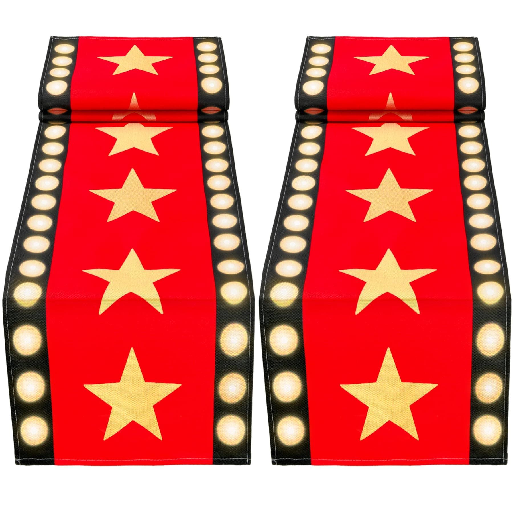 2 Pcs 13 x 72 Inch Movie Night Table Runner Red Movie Theme with Gold Star Design Movie Night Red Carpet Decoration for Movie Night Birthday Party Supplies（red）