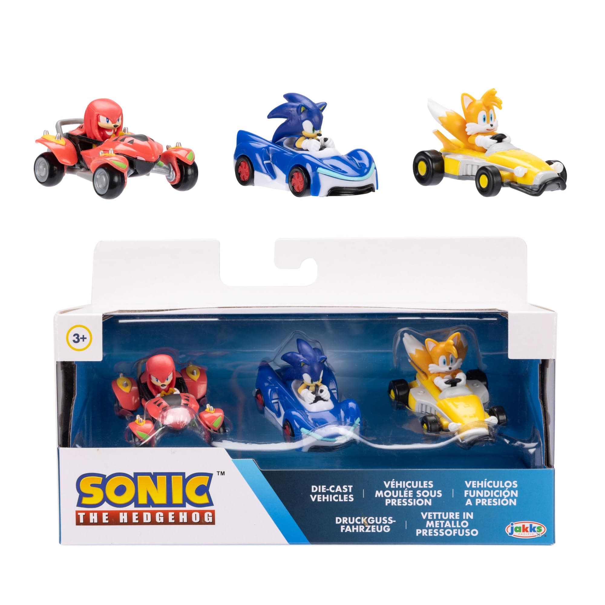 Sonic the Hedgehog 1:64 Die-cast Vehicles 3-Pack Knuckles, Sonic and Tails. Ages 3+ (Officially Licensed by Sega)