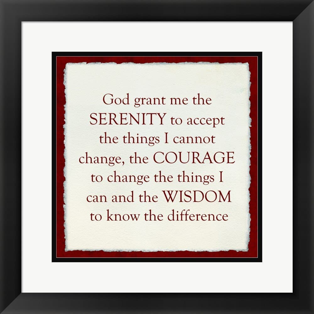 Serenity Prayer - red frame Framed Art Print Wall Picture, Black Frame with Hanging Cleat, 18 x 18 inches