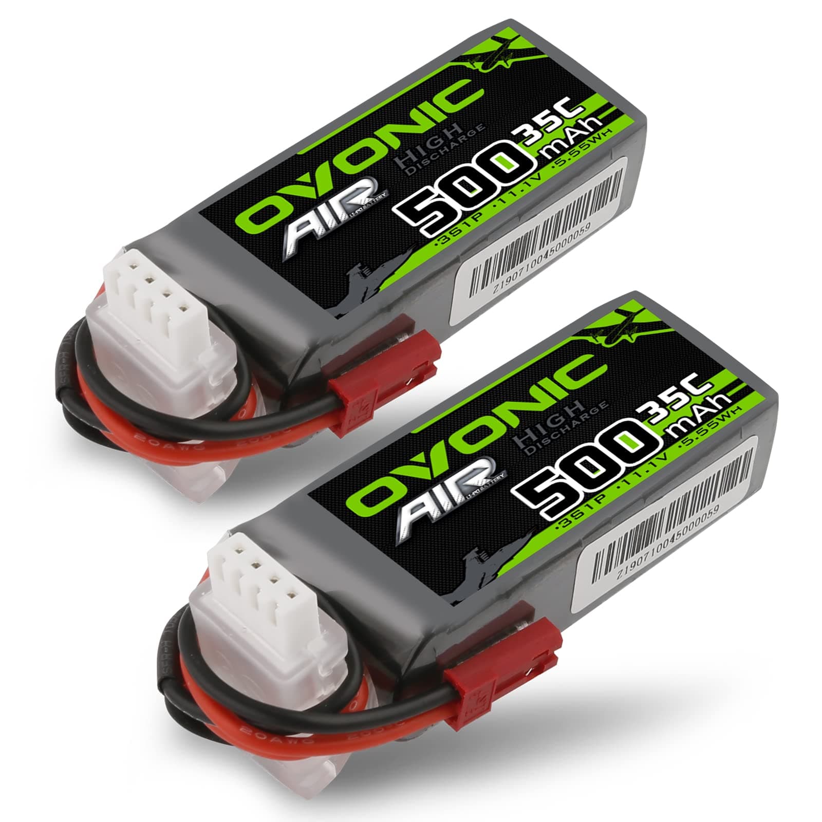 3S Lipo Battery 35C 500mAh 11.1V Lipo Battery with JST Connector for RC Airplane Helicopter Quadcopter FPV Racing Drone(2 Packs)