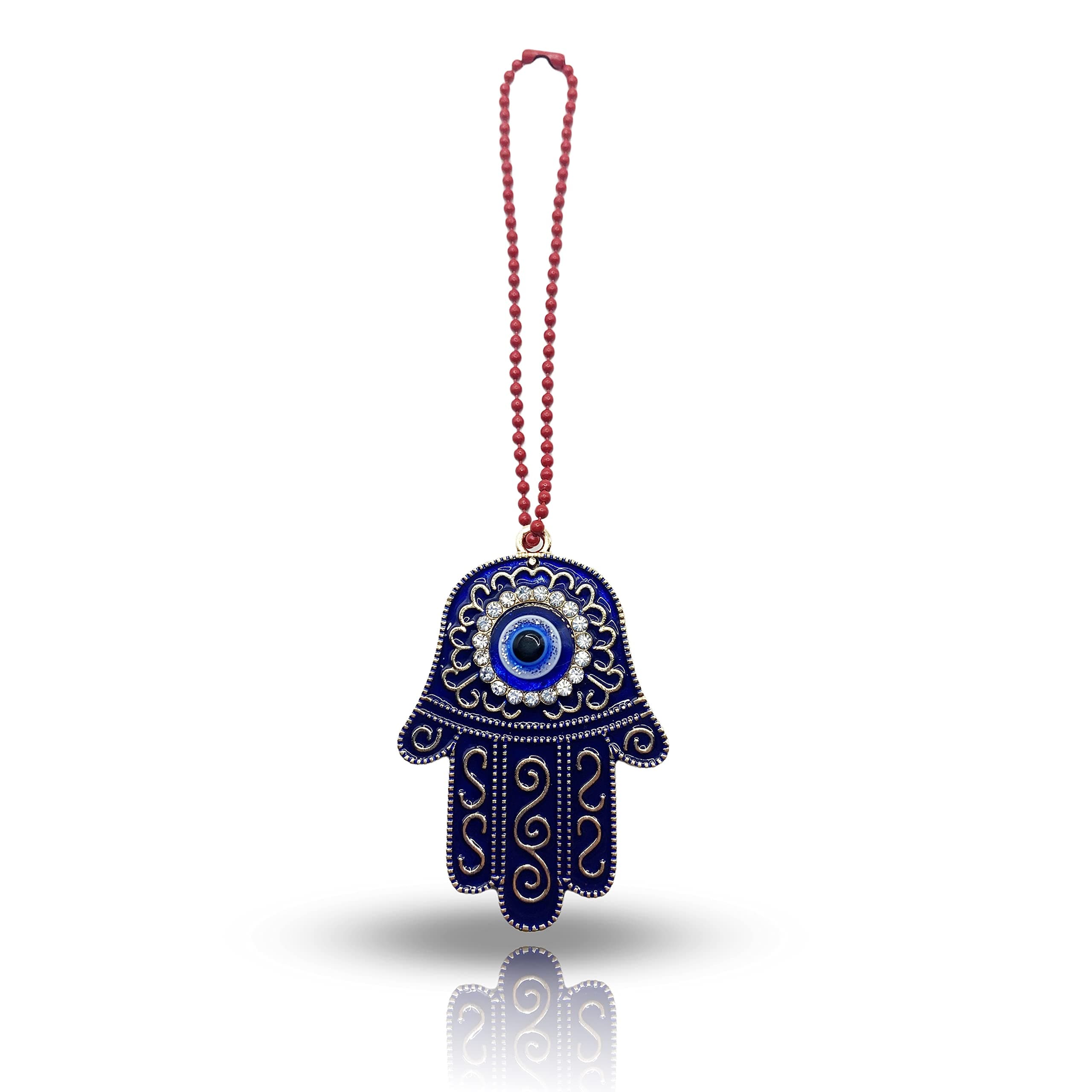 Sonoran Souvenirs Blue Hamsa Evil Eye Charm for Car Rear View Mirror - Spiritual Protection Ward - Lucky Automobile Decor - Protection Car Hanging Decor Ornament with Chain - Hand of Fatima