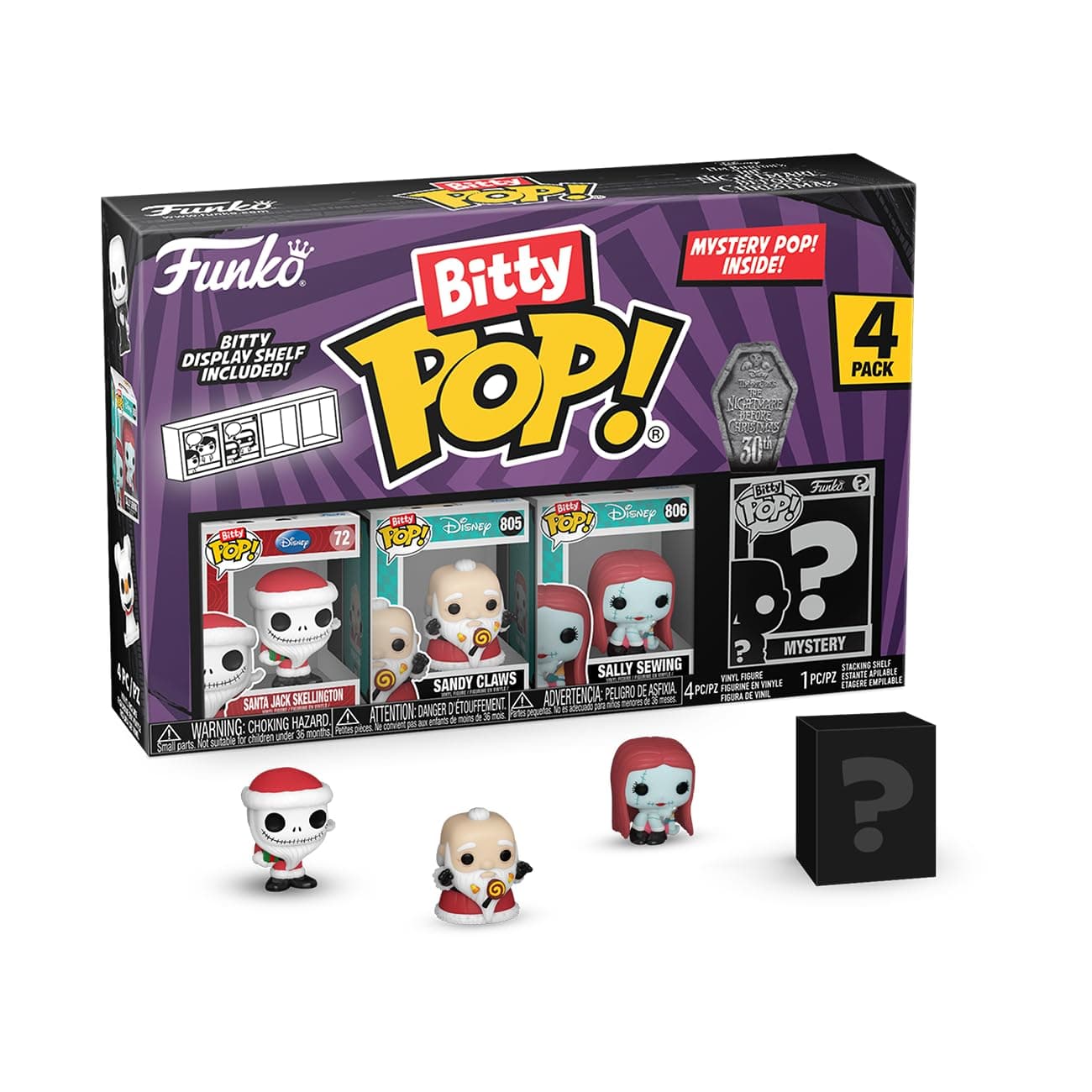 Bitty Pop! The Nightmare Before Christmas - Santa Jack 4PK - Santa Jack, Sandy Claws, Vampire Teddy with Duck and a Surprise Mini Figure - 0.9 Inch (2.2 cm) Collectible Item