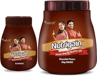 Ayurvedic Weight Gainer Supplement Powder and Capsules 500 gm Powder with 60 Capsules Combo.