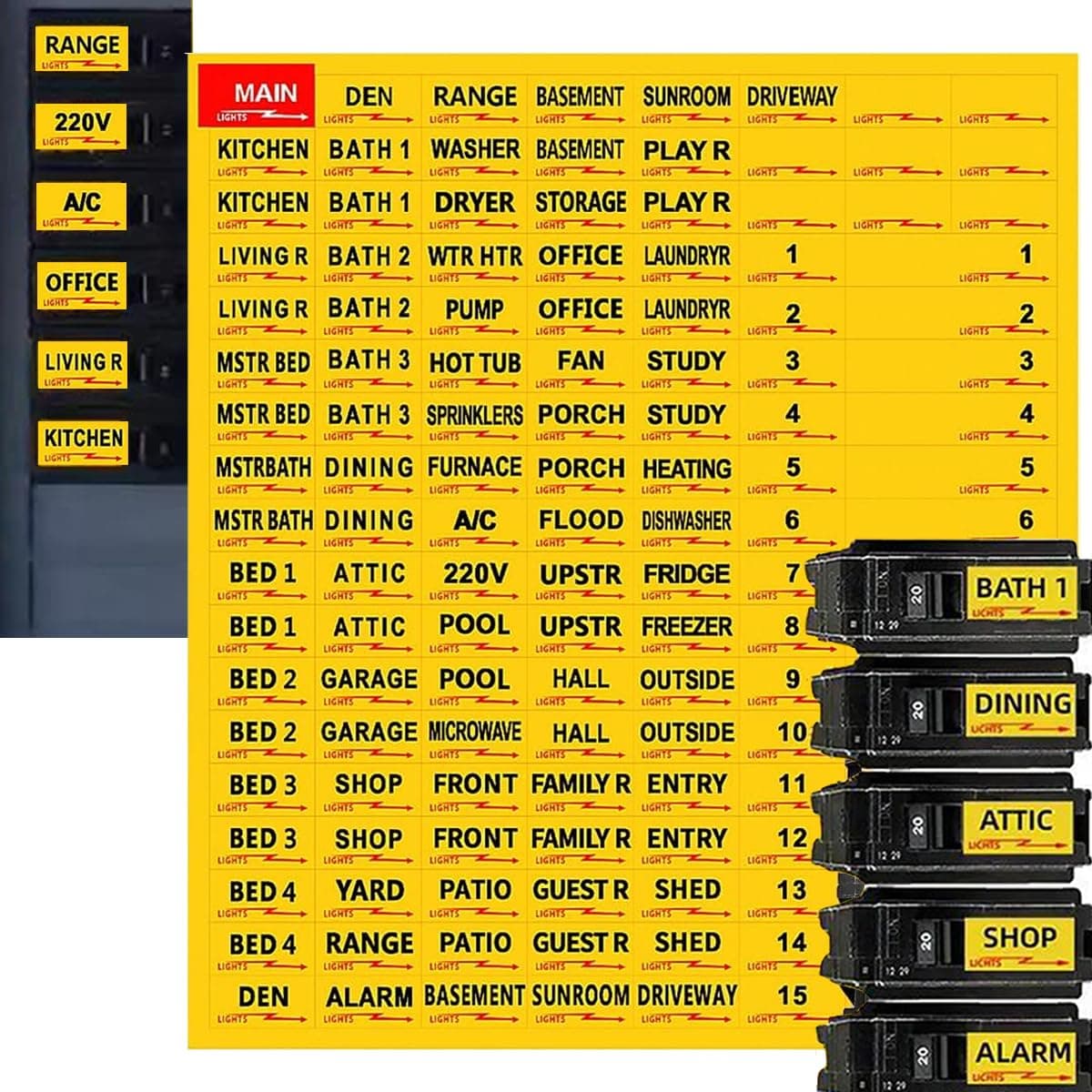 Premium Easy Read and Install Circuit Breaker Labels, Breaker Box Label, Electrical Panel Labels Fuse Box Stickers (Yellow)