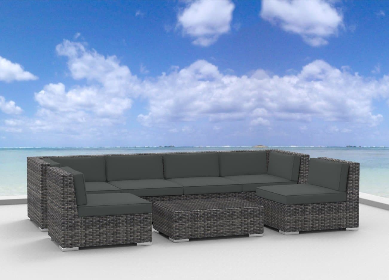 Urban Furnishing.net - OAHU 7pc Modern Outdoor Wicker Patio Furniture Modular Sofa Sectional Set, Fully Assembled - Charcoal (Gray)