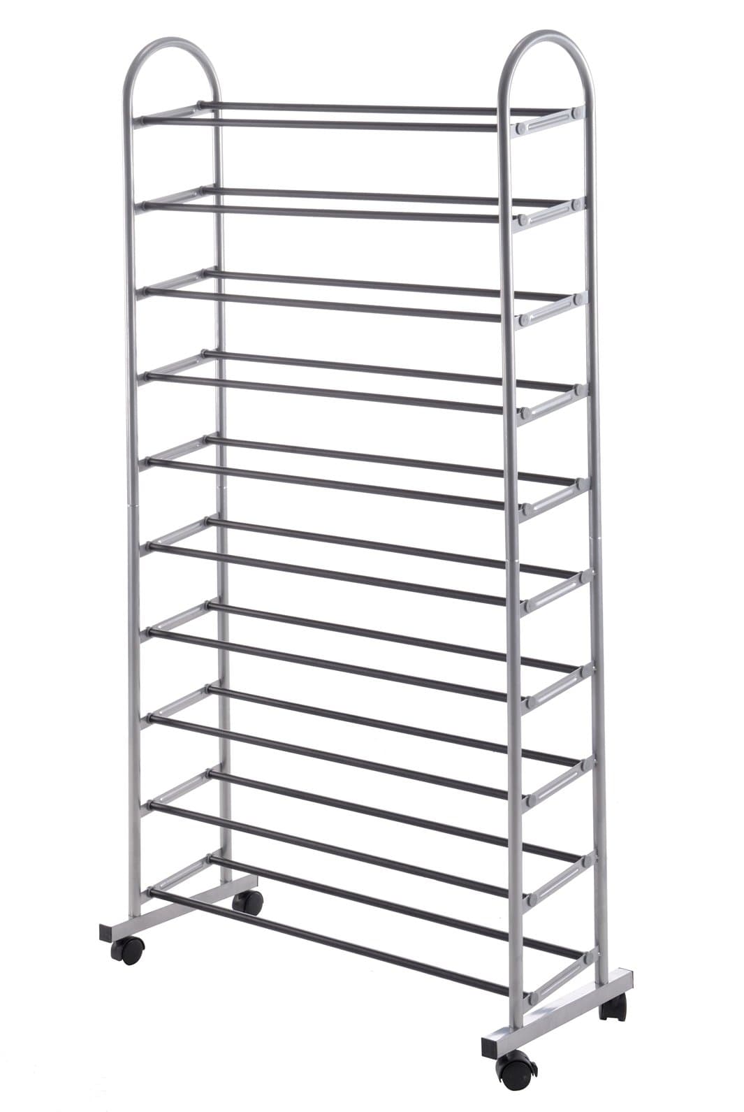 WILSHINE 10 Tier Shoe Rack Organizer Metal Large Sturdy Tall Vertical Rolling 30-40 Pairs Silver