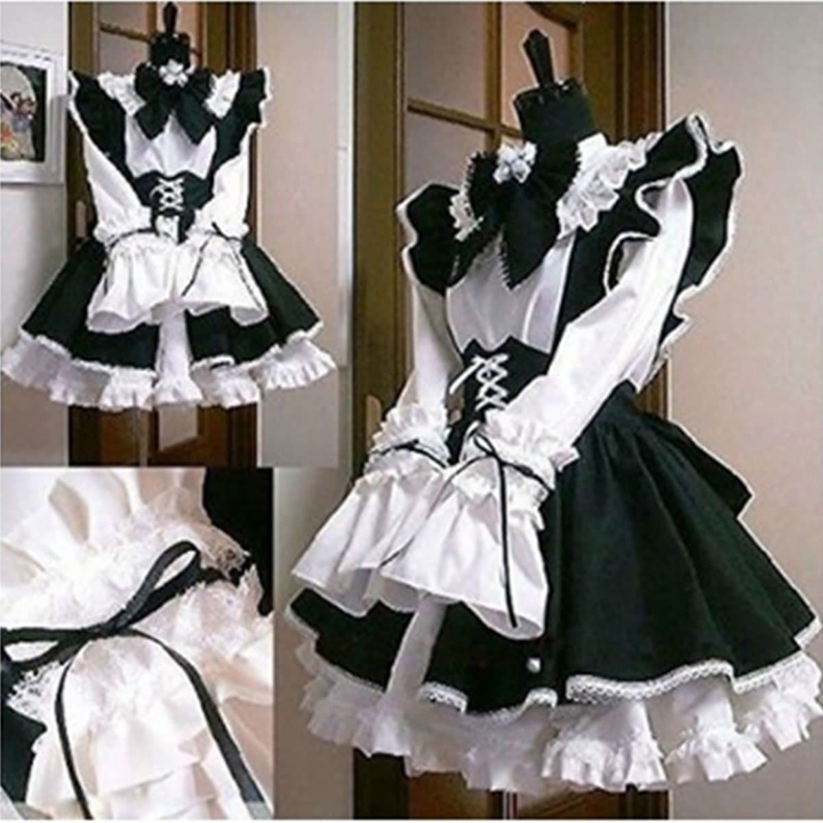 Luxury Maid Lolita Costume Apron Ruffle Headband Three-piece Set (Womens X-large)