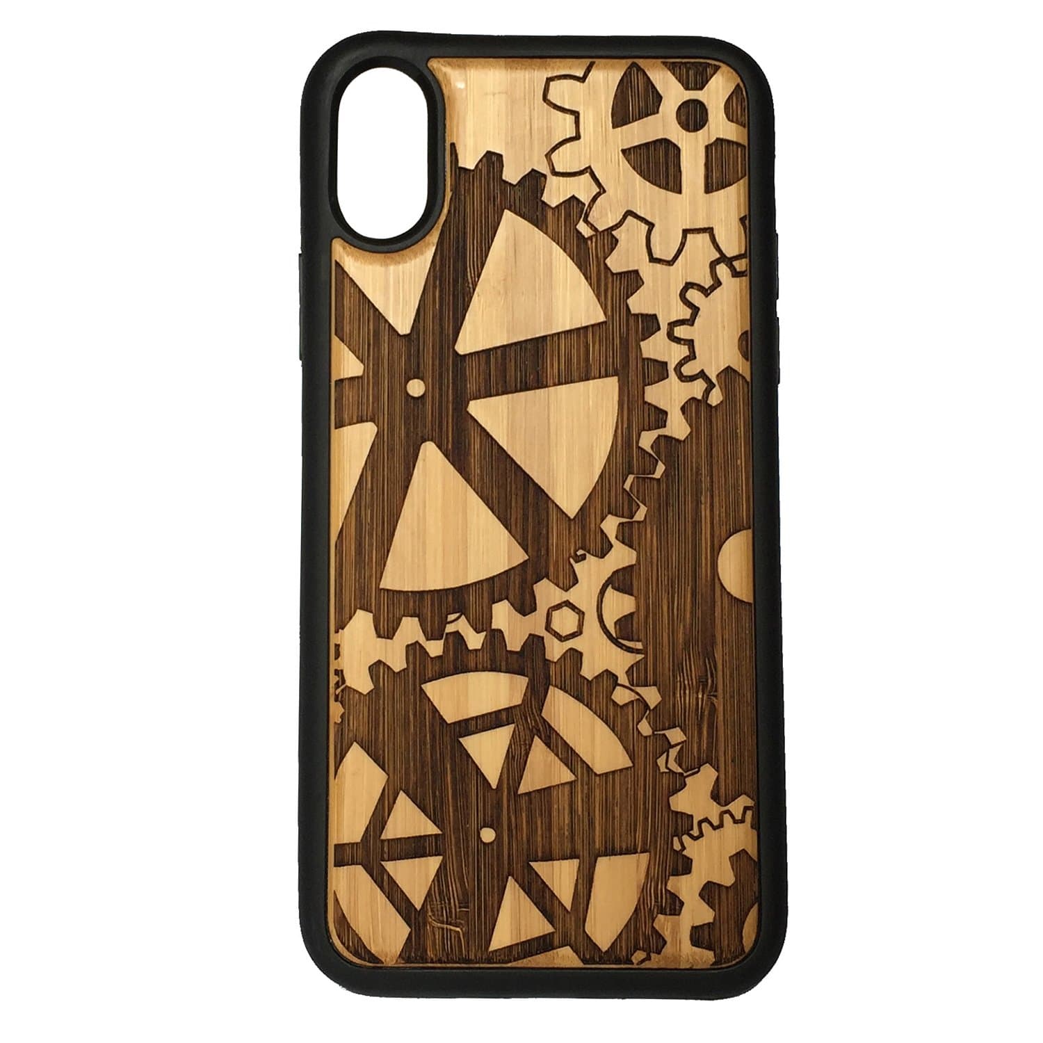 Steampunk Phone Case Cover for iPhone Xs & iPhone X by iMakeTheCase | Eco-Friendly Bamboo Wood Cover + TPU Wrapped Edges | Mechanical Gear Cogs Watch Parts.
