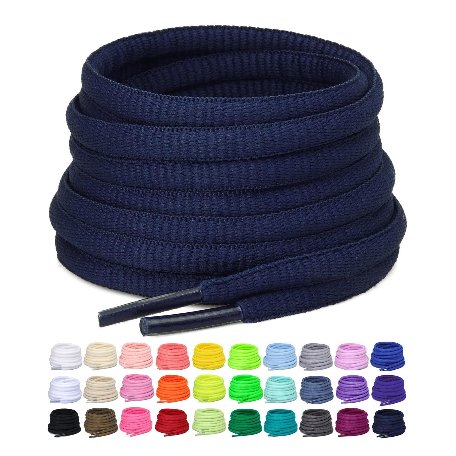 2 Pairs Oval Athletic Shoelaces 30 Colors 1/4" Half Round Shoe Laces for Sneakers