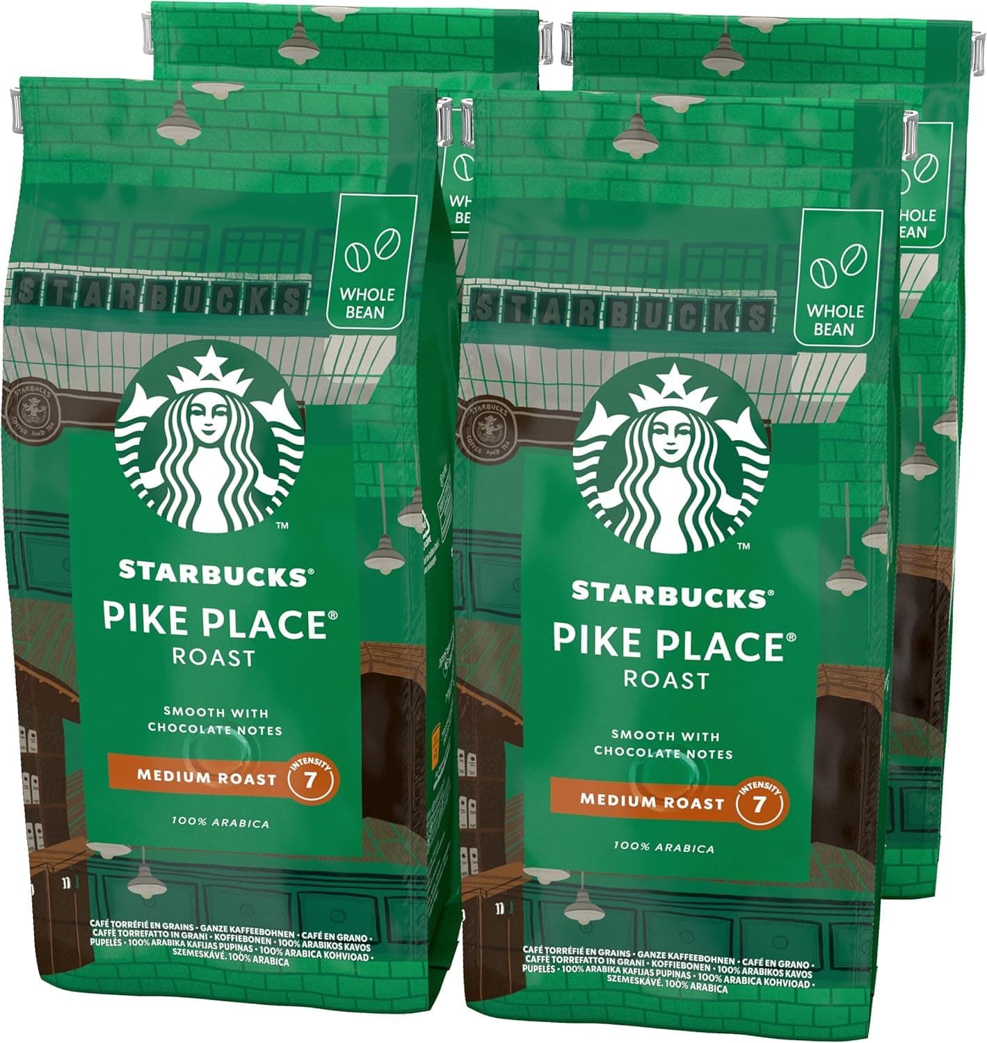 Pike Place Roast, Medium Roast, Whole Bean Coffee 450g (Pack of 4)