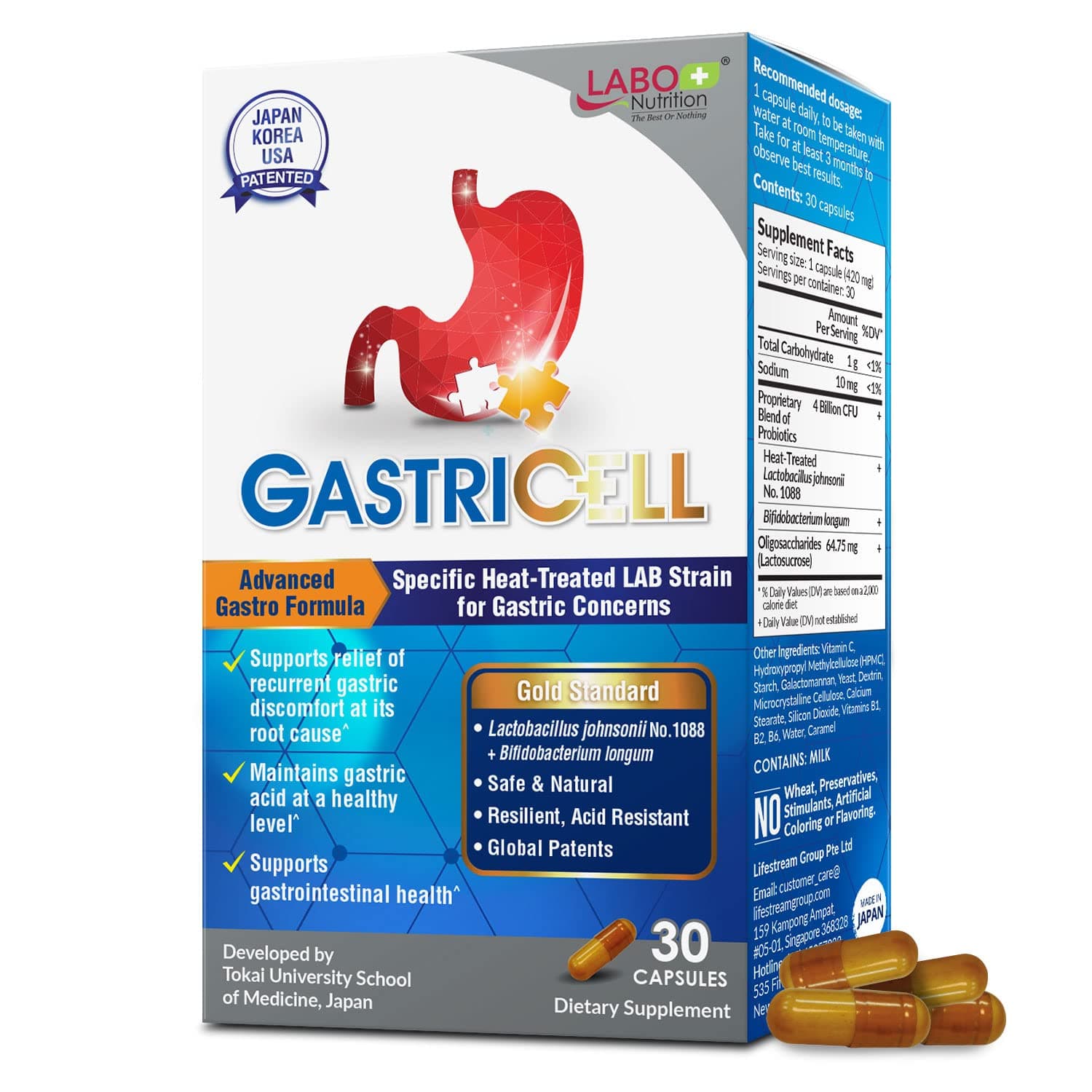 GASTRICELL - Eliminate H. Pylori, Relieve Acid Reflux & Heartburn, Regulate Gastric Acid, Natural Treatment, Target The Root Cause of Recurring Gastric Problems, Probiotic, 30 Capsules