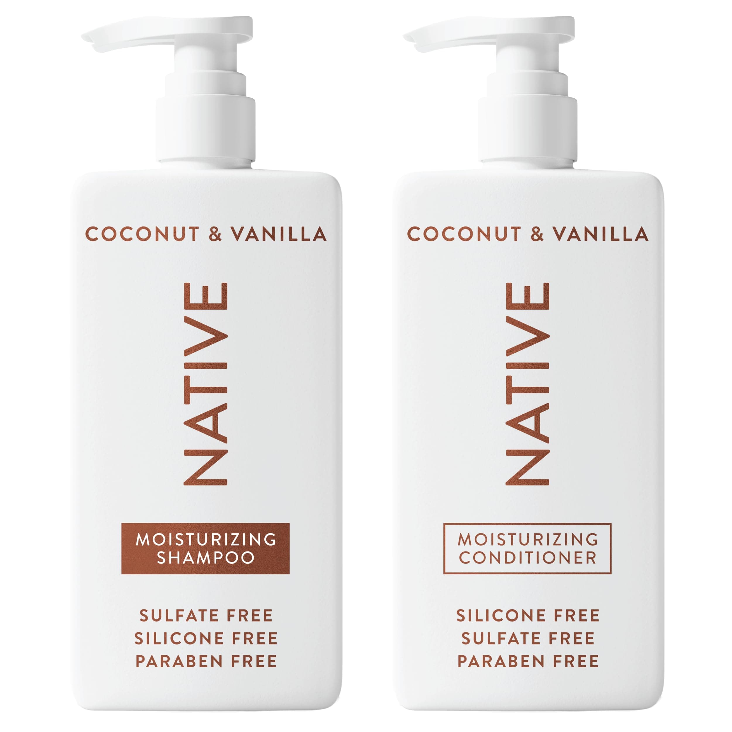 Native Shampoo and Conditioner Set | Sulfate Free, Paraben Free, Dye Free, with Naturally Derived Clean Ingredients| 16.5 oz (Coconut & Vanilla, Moisturizing), 2, 1.3 ounces