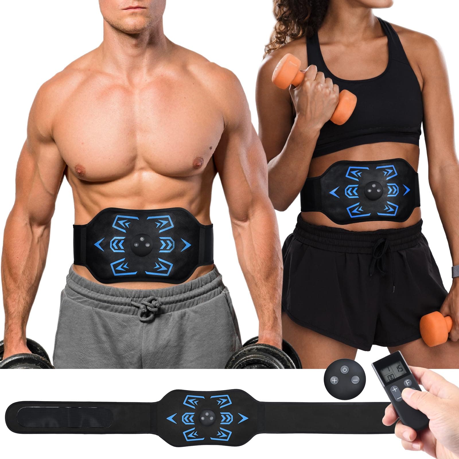 dearkukly ABS Stimulator, Abs Muscle Training Belt, Ab Stimulator USB Rechargeable Portable Abdomen for Home Office Men Woman Exercise Equipment Blue