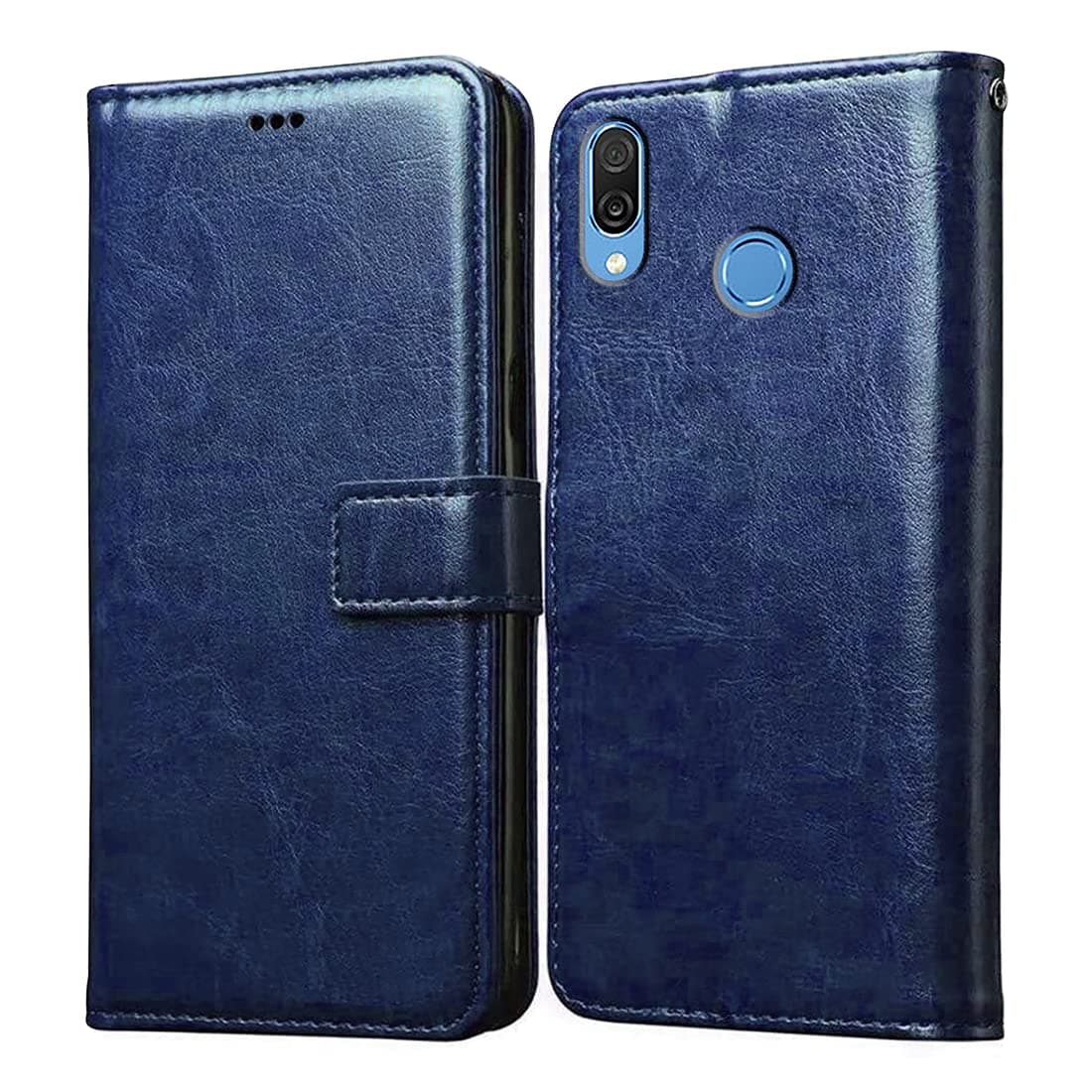 Casotec Flip Cover Back Case for Honor Play | Premium Leather Finish | Inbuilt Pockets & Stand | Flip Cover Back Case for Honor Play (Blue)