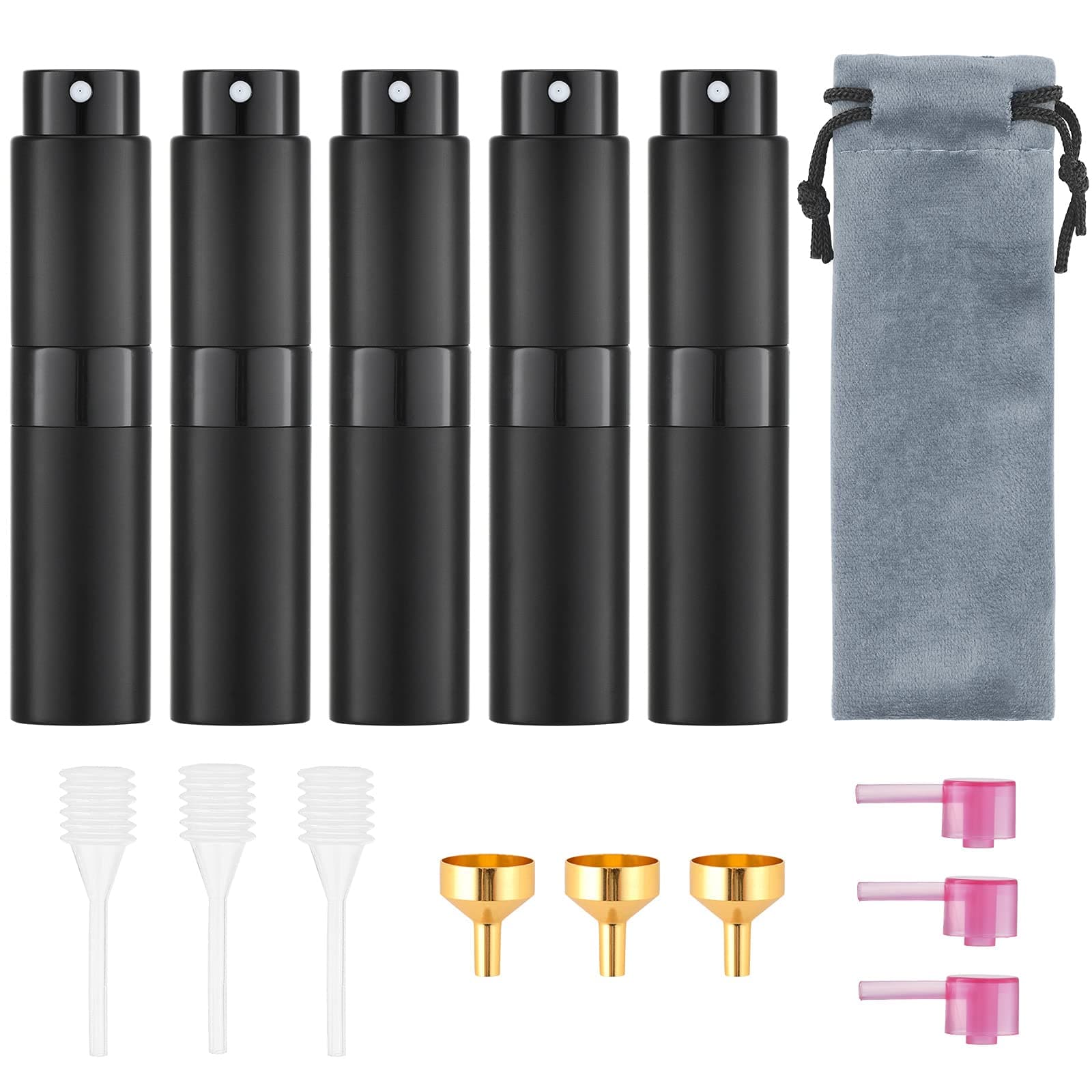 - Tekson 5PCS 8ml Travel Perfume Atomizer Refillable, Mini Cologne Spray Bottle Empty, Small Aftershave Sprayer for Liquid Dispenser (Black)