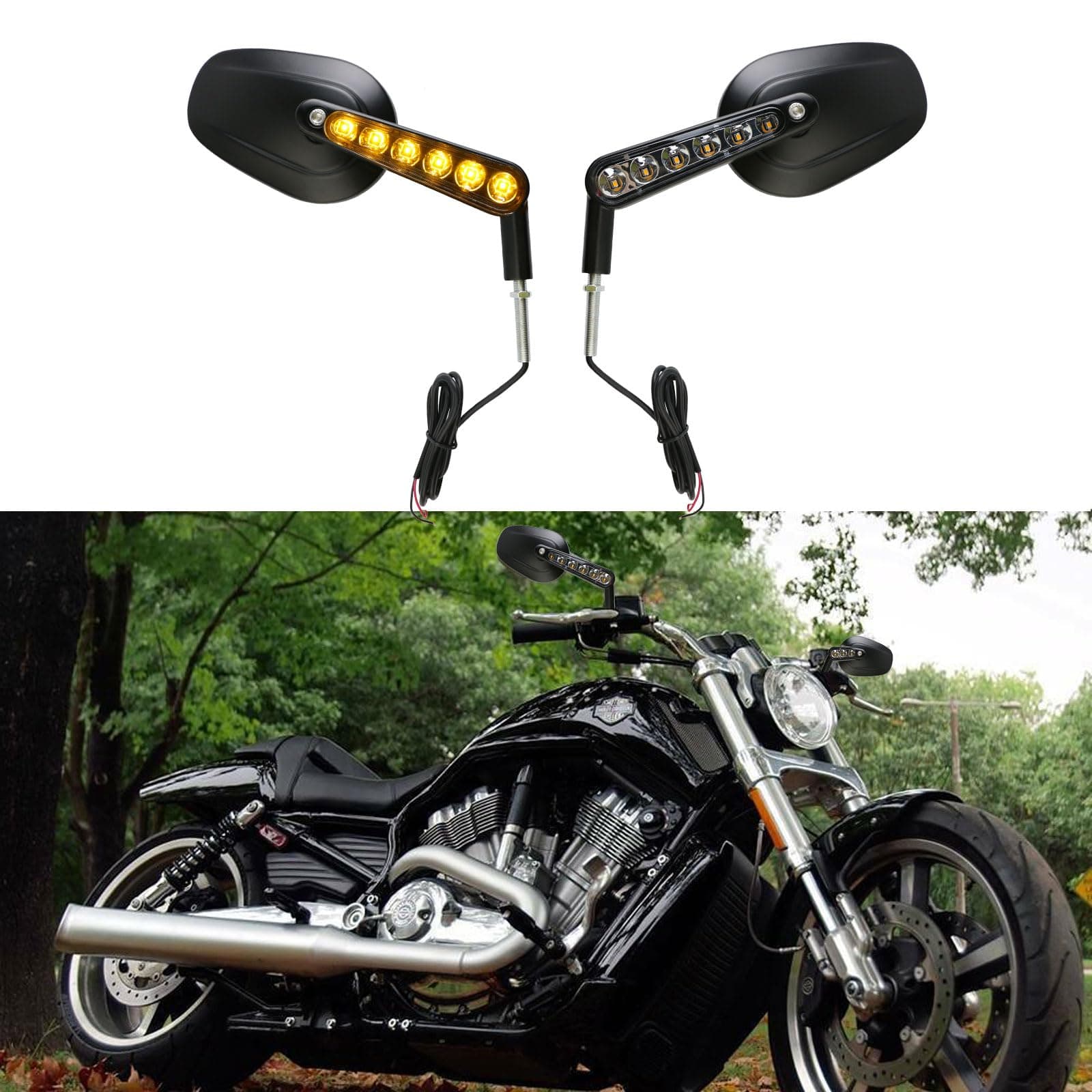 Pacewalker Muscle Rear View Mirrors with LED Turn Signals Light for H-arley Davidson VROD V-Rod VRSCF Black