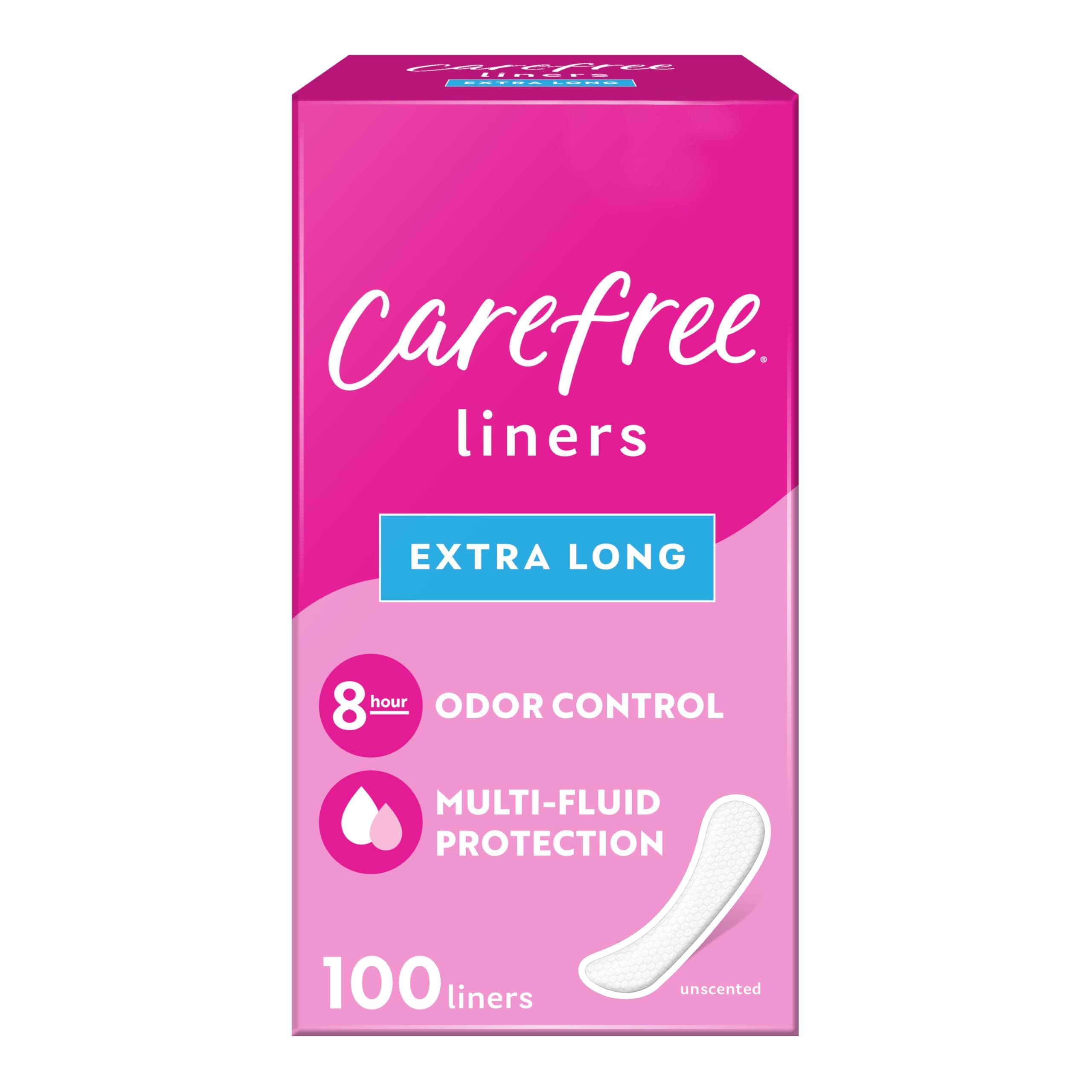 Carefree Acti-Fresh Pantiliners, Extra Long Flat, Unscented, 100 Count (Pack of 1)