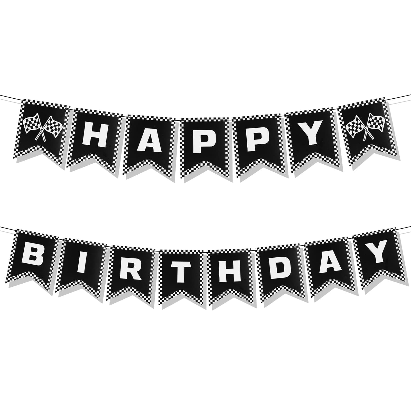PEUTIERRace Car Happy Birthday Banner, Themed Party Supplies Decorations Checkered Flags Black and White Racing Banner Racing Checkered Flag Party Race Car Birthday Party Decorations