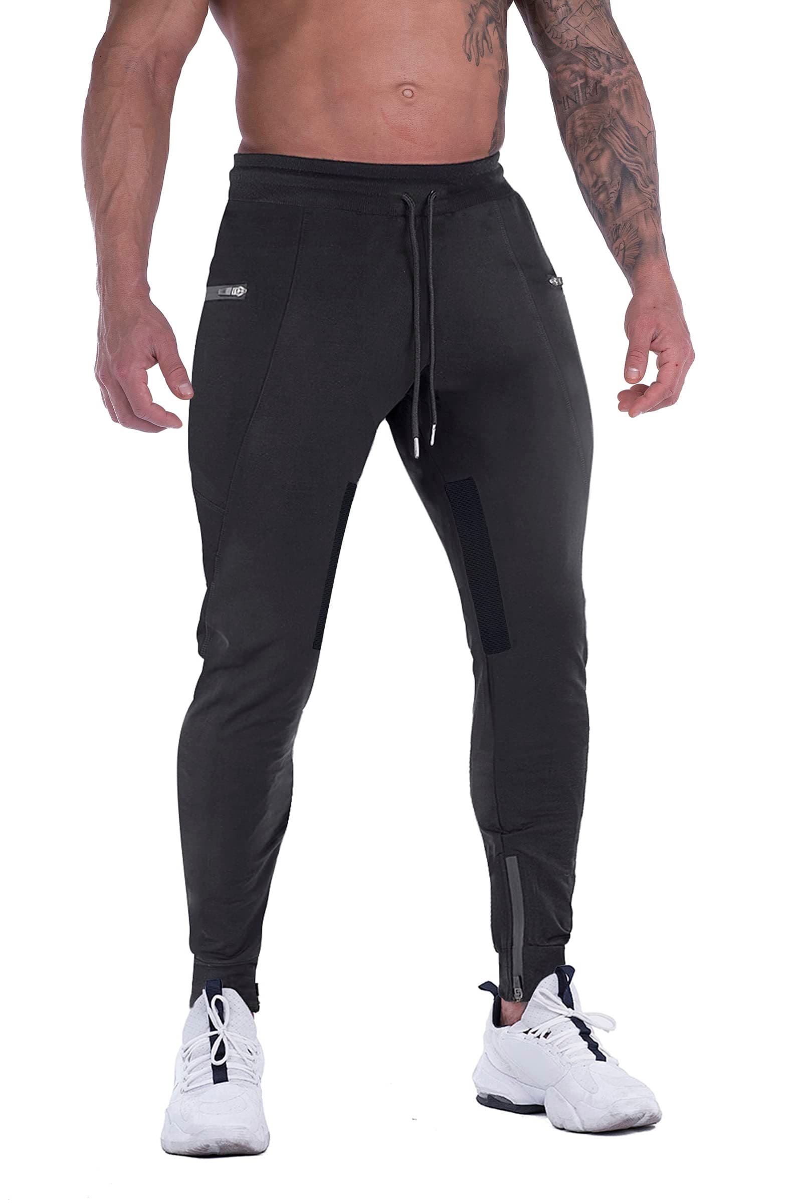 Mens Joggers Sweatpants Slim Fit Workout Training Thigh Mesh Gym Jogger Pants with Zipper Pockets
