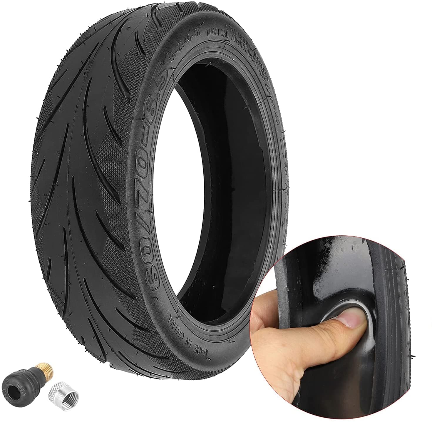 YBang 60/70-6.5 Solid Tubeless Tire with Valve with Built-in Live Glue Repairable for Segway Ninebot Max G30 Scooter 10 inch Self Repairing Non-slip Tire (1 Pce)