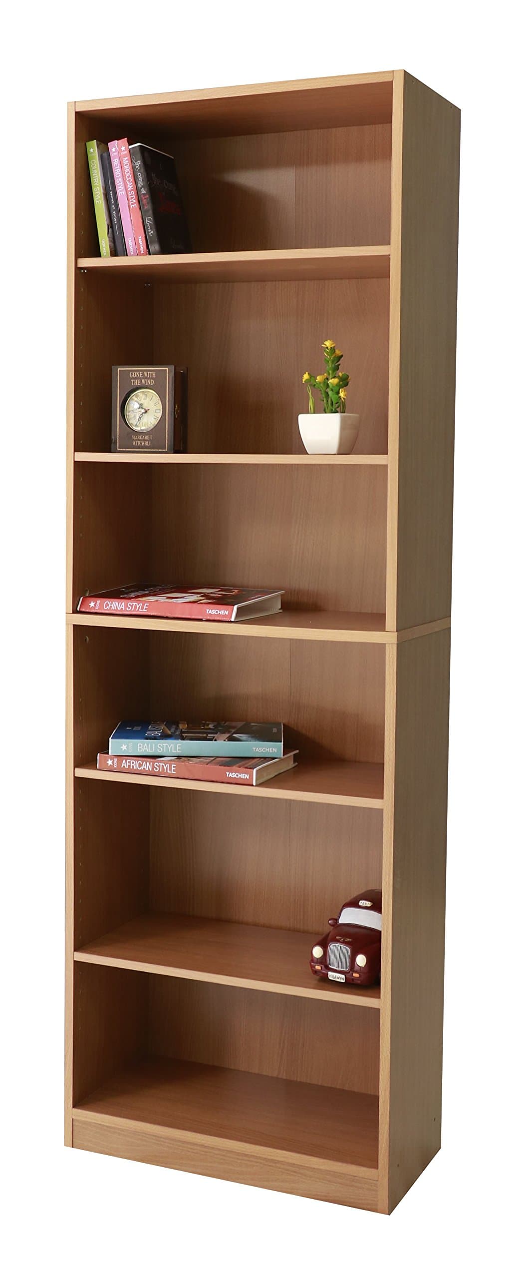 Absolute Deal Tall Narrow Bookcase Storage Unit With Adjustable Shelving Furniture For Living Room Home Office, Beech, 60 x 29 x 180 cm