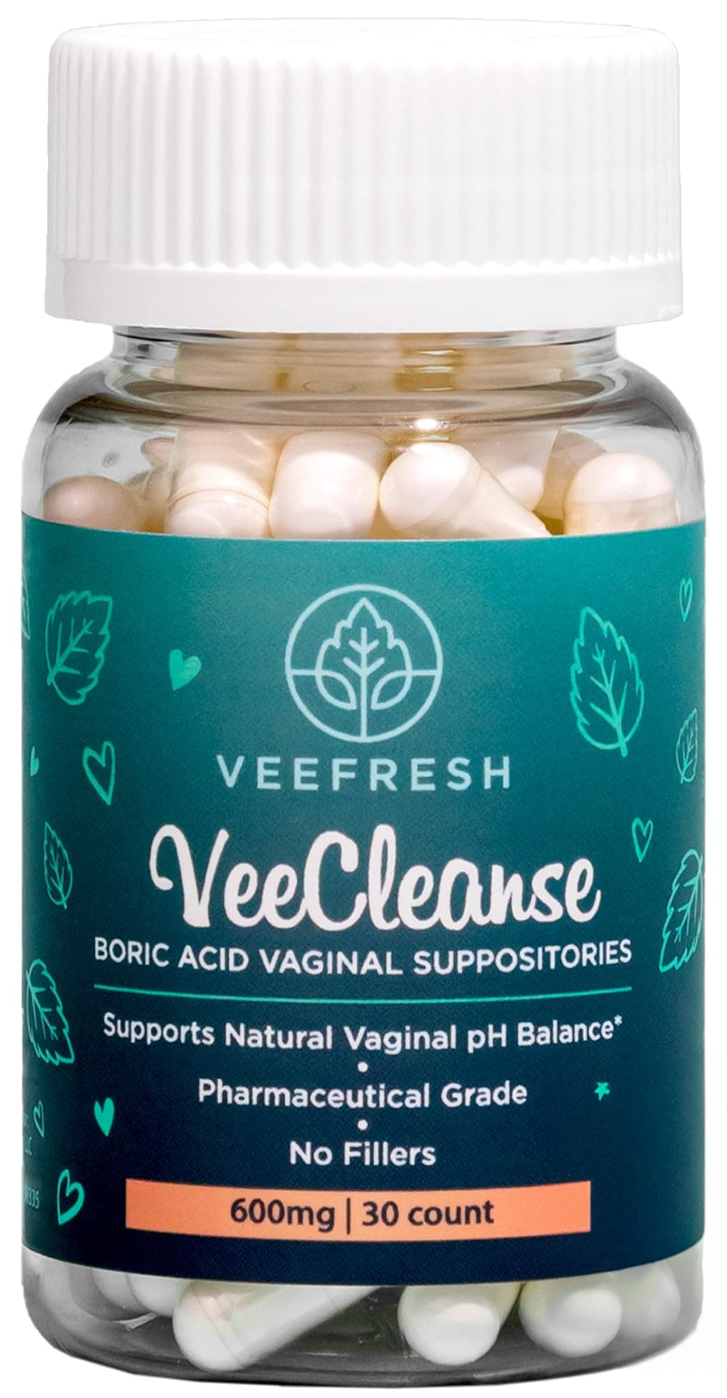 VeeFresh - VeeCleanse Boric Acid Vaginal Suppositories - Vaginal pH Balance Suppositories - Vaginal Odor Control - Feel Fresh, Feminine and Confident