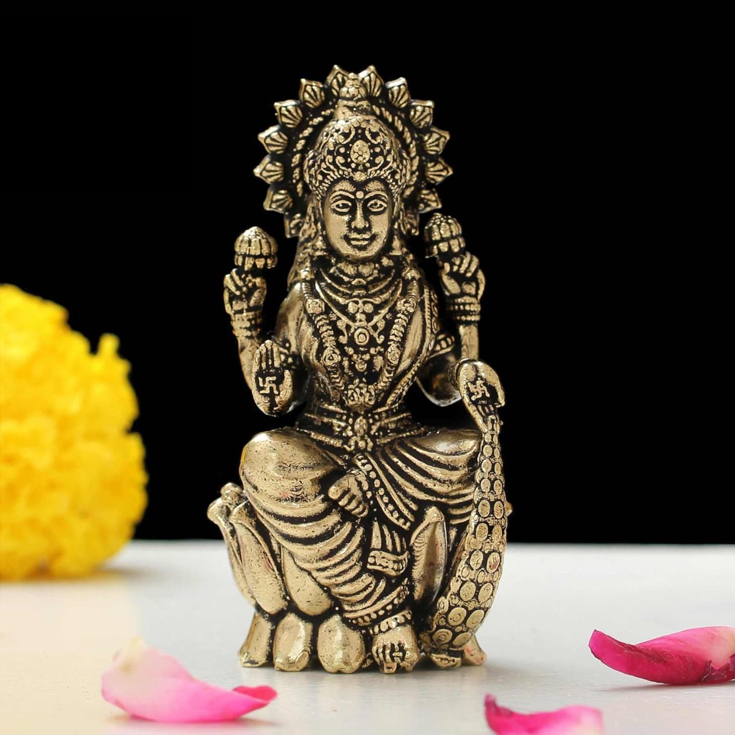 Handcrafted Brass Goddess Laxmi Statue for Home Temple | 2.5" Maa Lakshmi Figurine Idol Murti Sacred Symbol of Wealth | Perfect for Rituals & Gifting (Weight- 50gm)