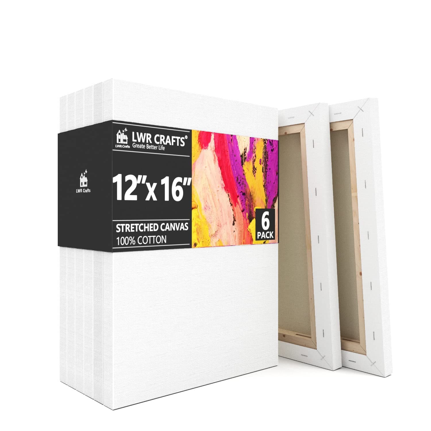 LWR CRAFTS Stretched Canvas 12" X 16" Pack of 6