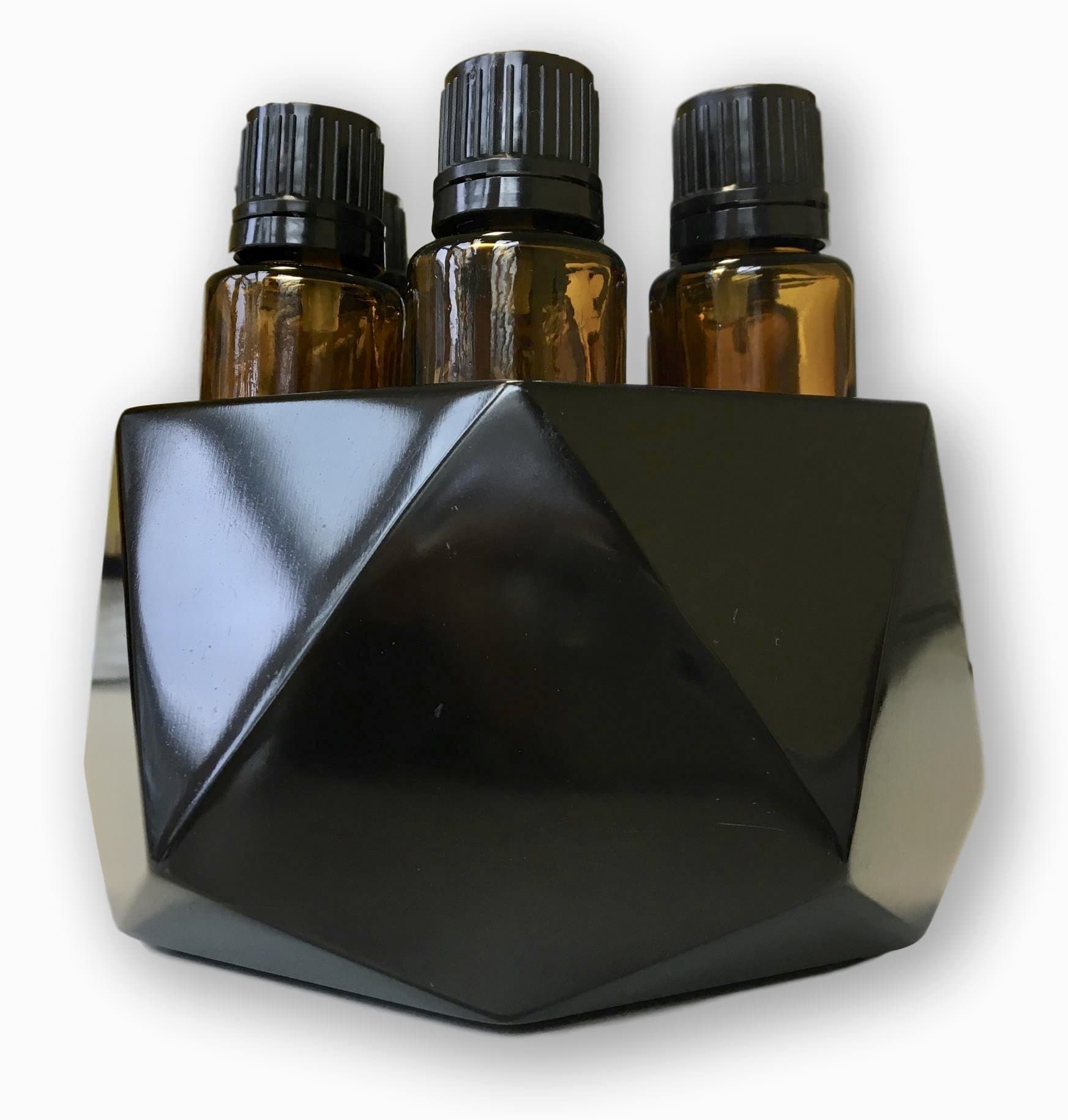 Diamond Stone Essential Oil Holder-100% Stone and Handmade-Decorative Display Case Box Holder for 7, 15ml Bottles (Classy Black)