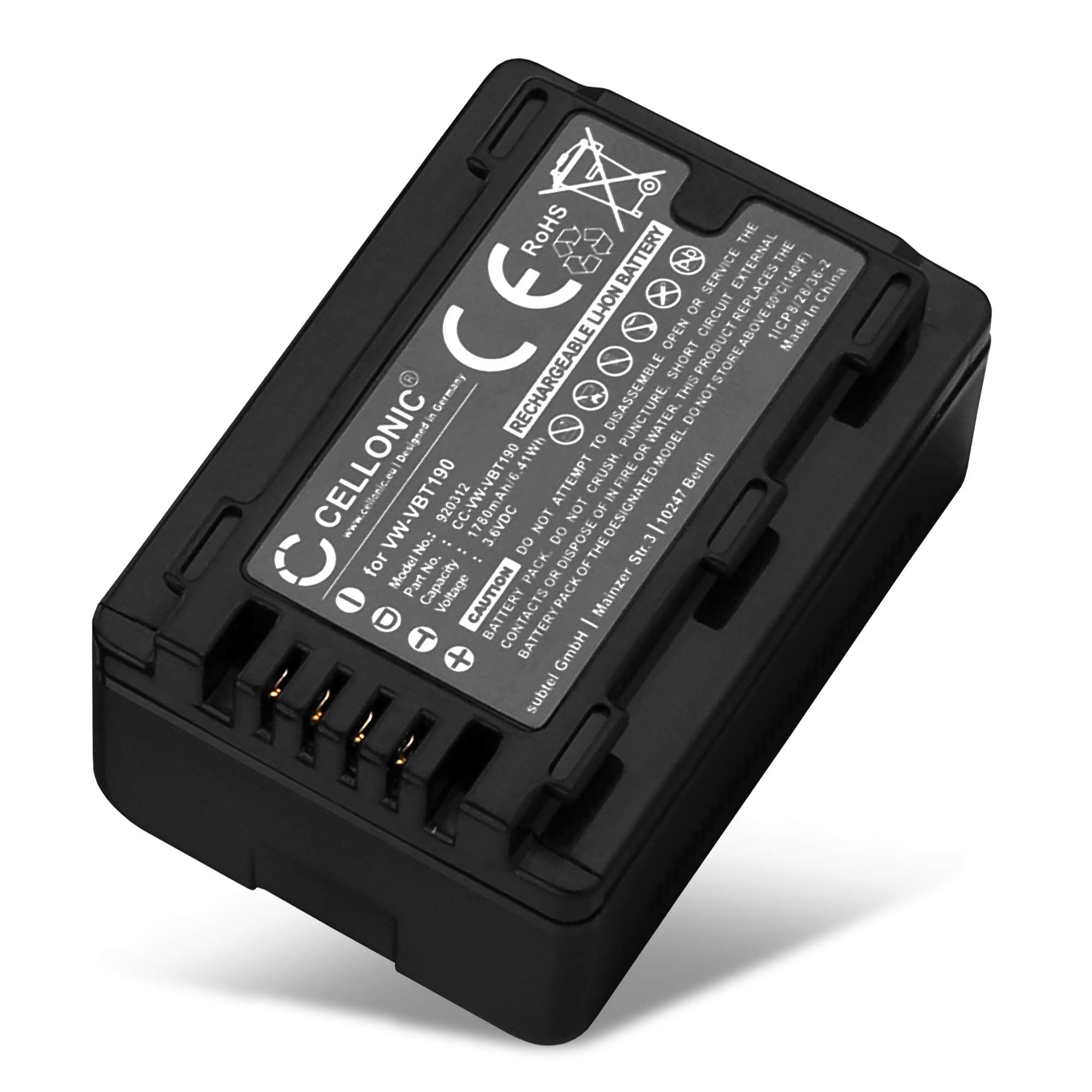 CELLONIC, Battery for Camera compatible with Panasonic VW-VBT190, HC-V180, HC-V380, HC-VX870 (3.6V, 1780mAh)