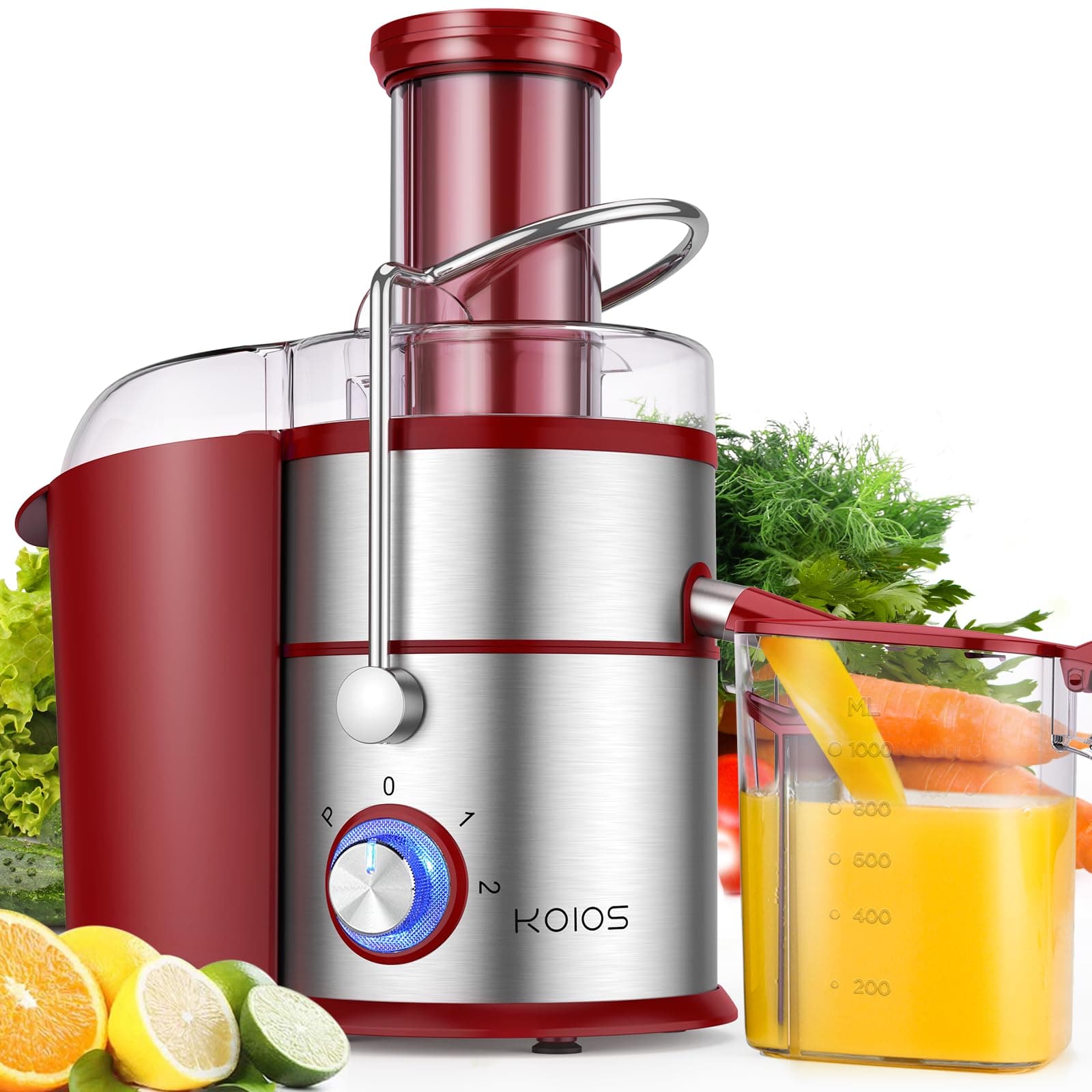 1300W Centrifugal Juicer Machine, Juice Extractor with Extra Large 3 Inch Feed Chute, Full Copper Motor, Titanium-Plated Filter, High Juice Yield, 3 Speeds Mode, Brush Included, Non-BPA, Red