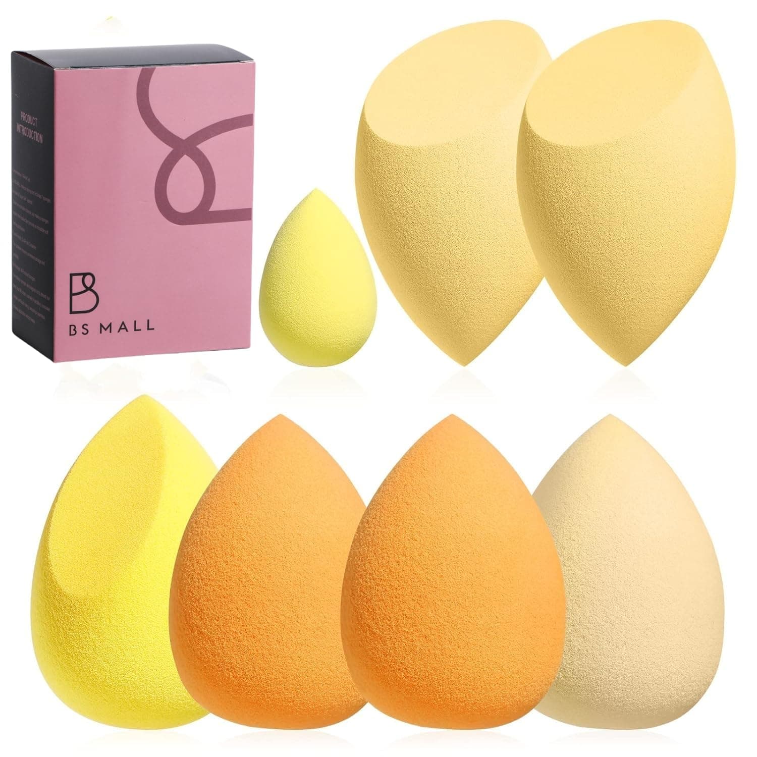Makeup Sponge Set Blender Sponges 7 Pcs for Liquid, Cream, and Powder, Multi-colored with 1 Mini Makeup Sponge Pink (D-Yellow)