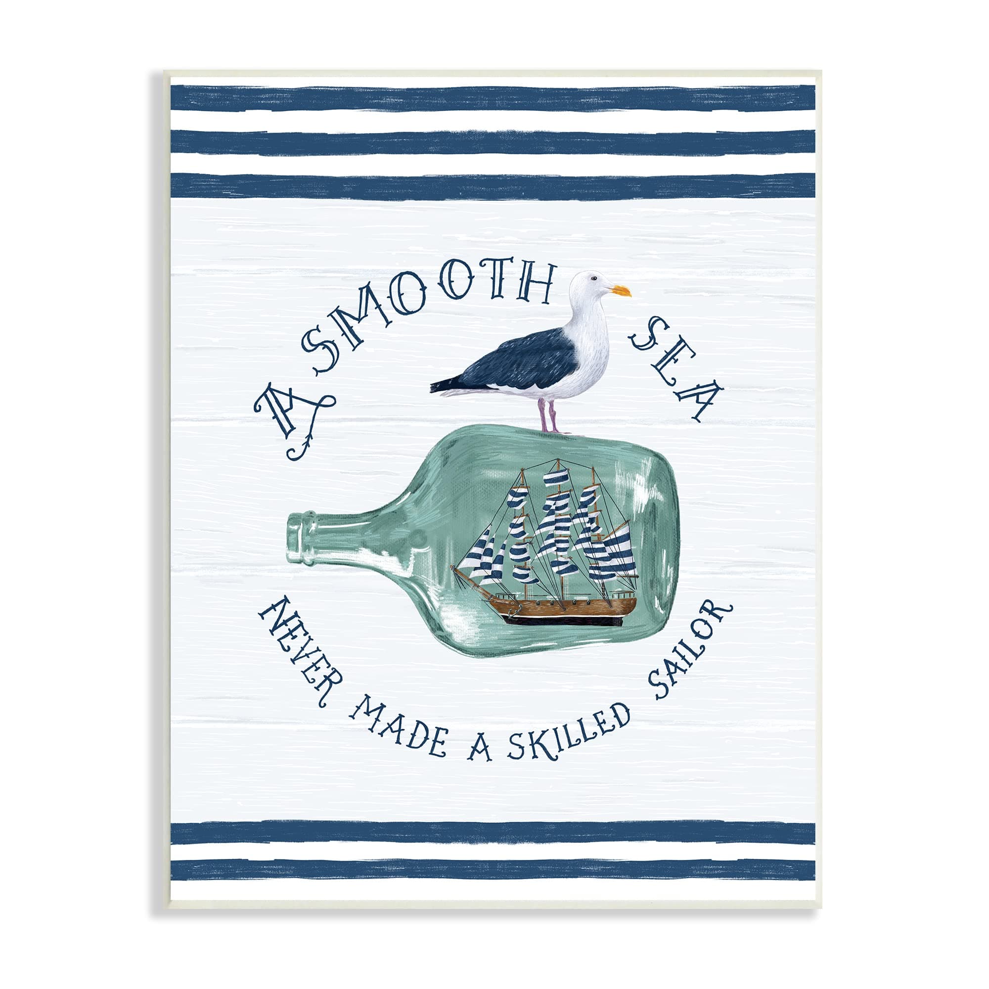 Stupell Industries Ship In Bottle Seagull Striped Nautical Phrase, Design by Raquel Maciel