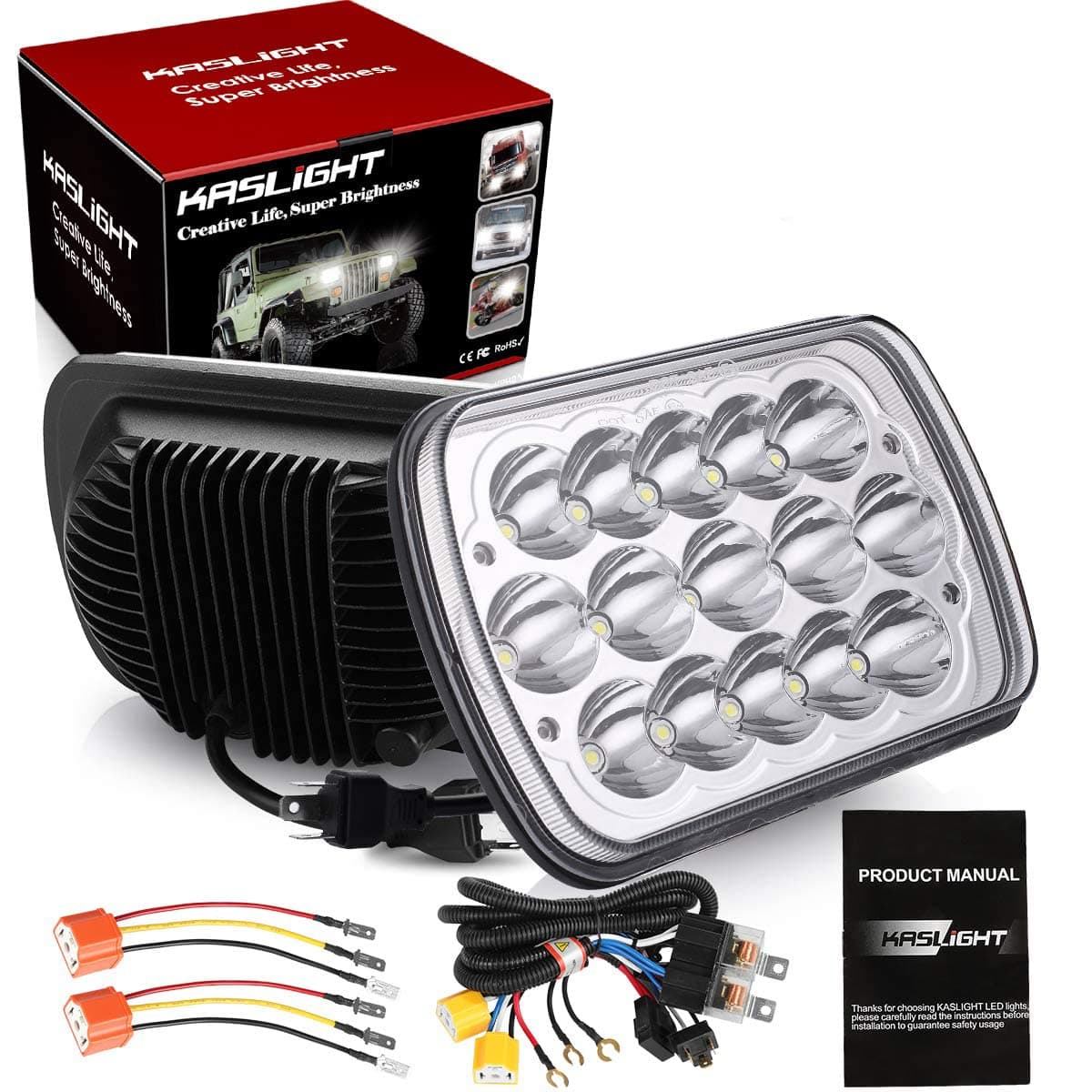 2Pcs 7x6 Led Headlights Lamp W/ H4 Headlight Relay Harness - Sealed Beam 6054 Led Light H6054 For Toyota 95-97 Tacoma 88-95 Pickup 84-91 4Runner