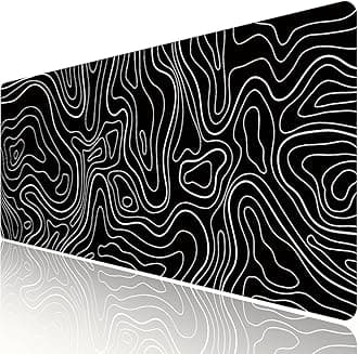 Black Topographic Large Gaming Mouse Pad Extended XXL(900 * 400 * 3MM) Mouse Mat Long Desk Pad with Stitched Edges for Keyboard Home Office Gaming Work Big Desk Mat