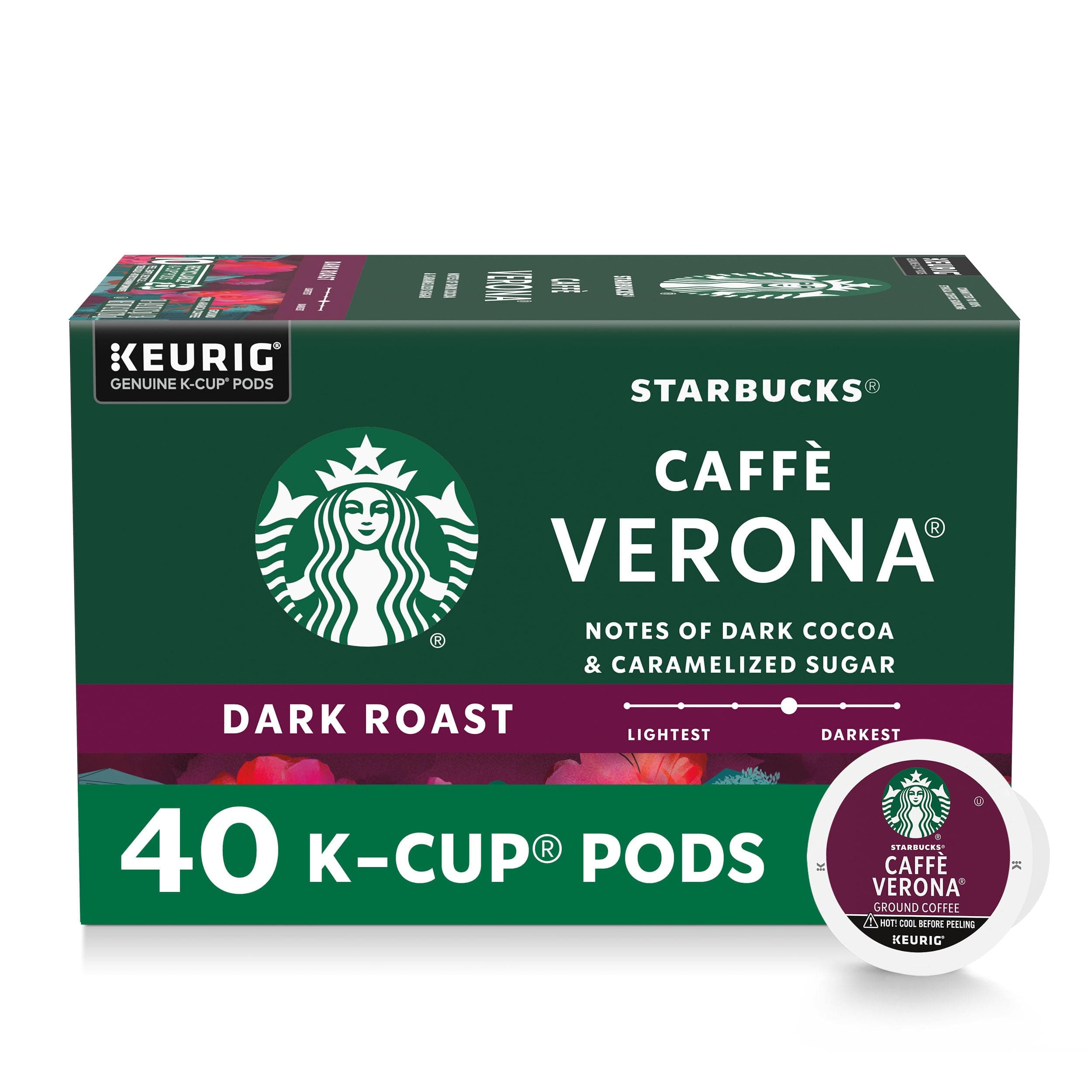 K-Cup Coffee Pods, Dark Roast, Caffè Verona for Keurig Brewers, 100% Arabica, 1 Box (40 Pods)