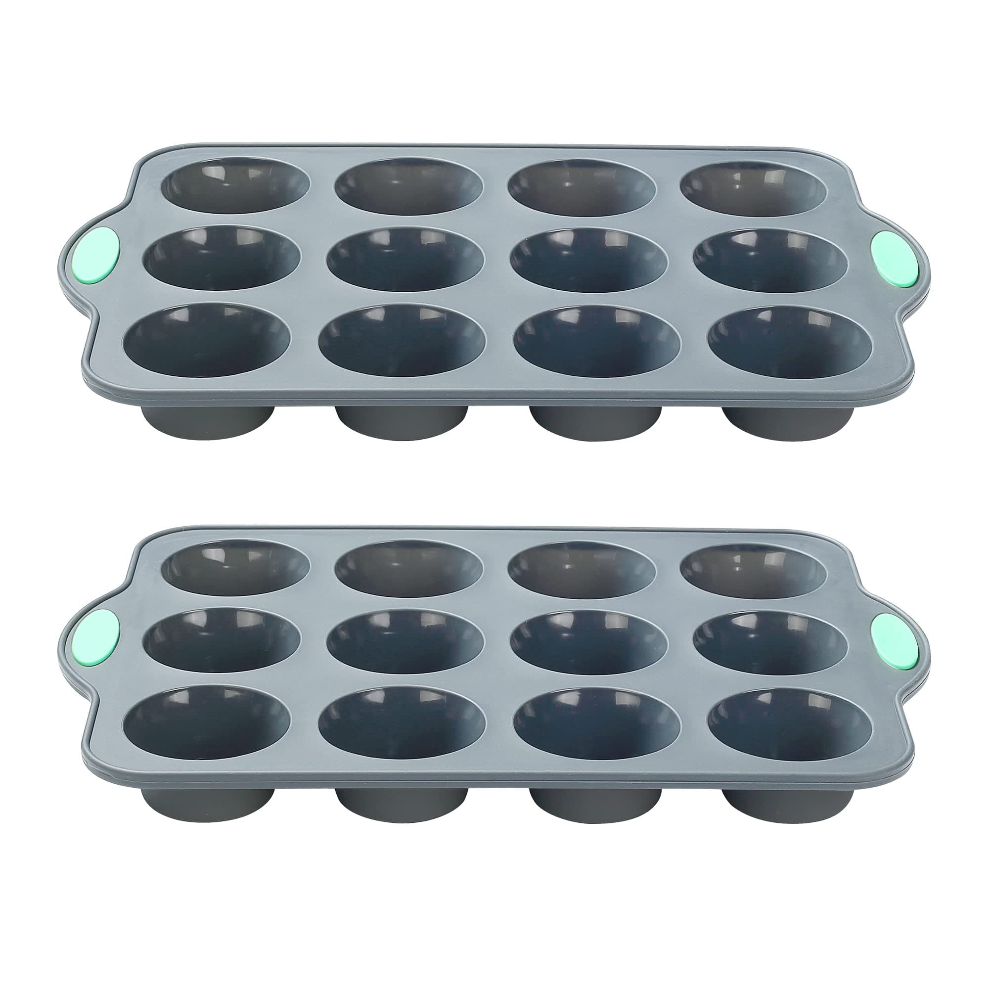 To encounter Small Silicone Muffin Pan, 2 Pack 12-Cup, Nonstick Baking Cups, Cupcake Pan with Metal Reinforced Frame More Strength