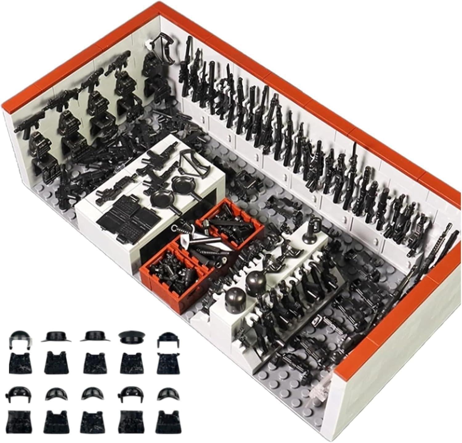 ELEFOCUS WW2 Military Base Building Blocks Set – 520 PCS Army Weapons Pack with SWAT Gear, Miniguns, Custom Guns, and 10 Soldier Figures – Kids Army Playset Compatible with Major Brands