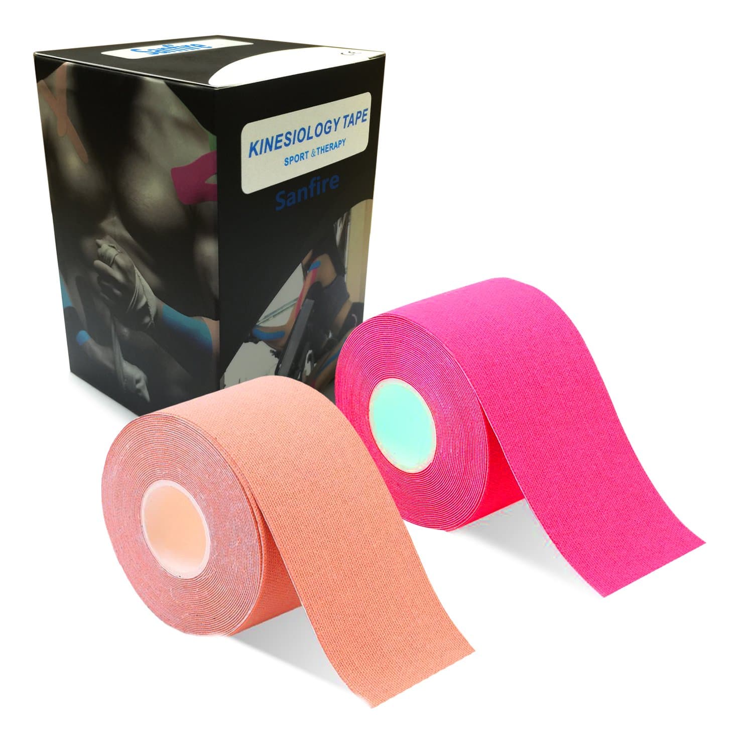 Kinesiology Tape 2 Rolls Combo Pack for Athletic Sports, Recovery and Physiotherapy Free, Waterproof, Uncut, 2-Inch x 16.4-Feet