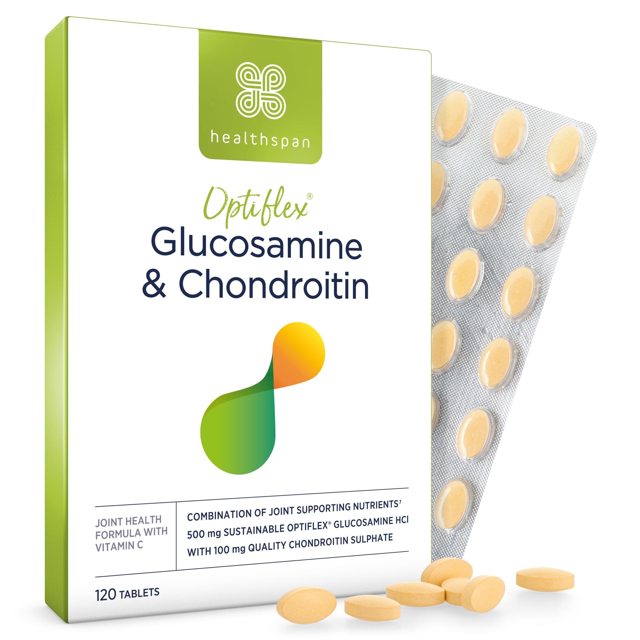 Glucosamine & Chondroitin (120 Tablets) | Joint Health | 500mg Optiflex Glucosamine & 100mg Chondroitin Sulphate% | 20mg Vitamin C | 40% More Glucosamine Per Gram | Sustainably Sourced