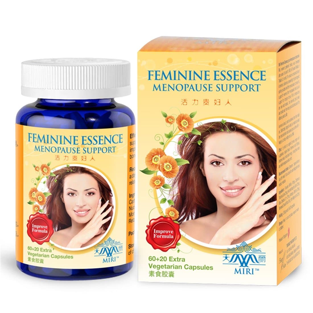 MIRI Feminine Essence - pre & Post Menopause Support Pueraria Mirifica Extract Estrogen Free (80 Veg caps) Relief hot Flush Night Sweats Mood Swing Tiredness Soy phytoestrogen