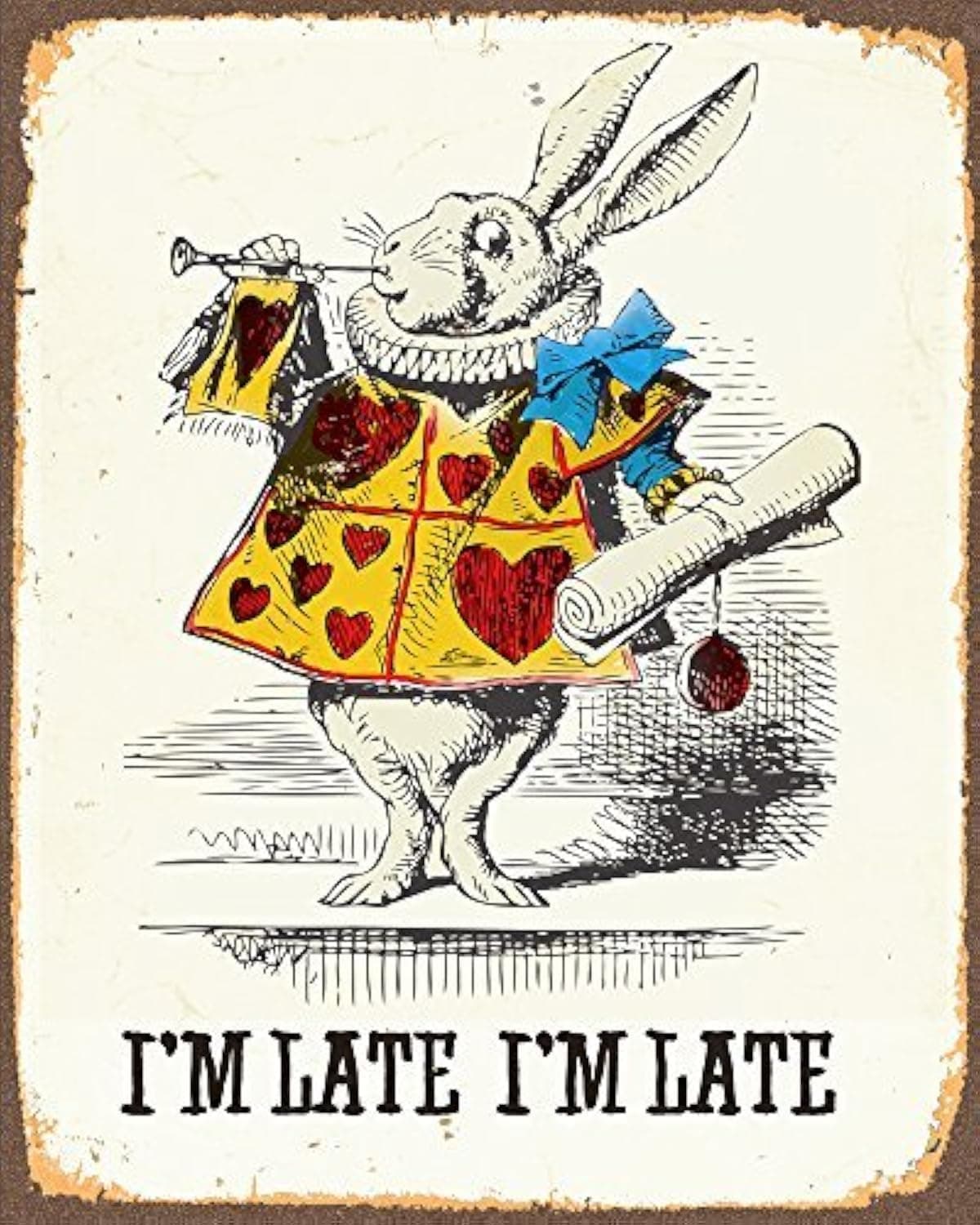 Alice in Wonderland White Rabbit No Wonder I'm Late Metal Wall Sign Plaque Vintage Retro Poster Art Picture Print
