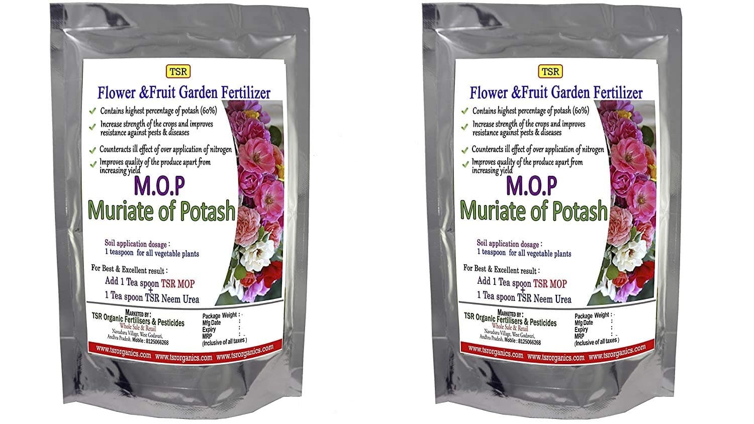 TSR Organic Fertilisers & Pesticides MOP Muriate of Multi Purpose Fertilizer Potash 60% (850+850 g)