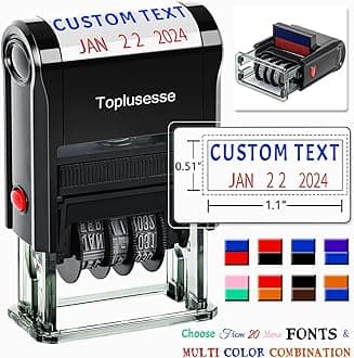 Personalized Date Stamp Self Inking Signature Office Custom Text Stamp with Date Phrase Stamp 1 Line Custom Text Office Supplies 2-Color Date Stamp
