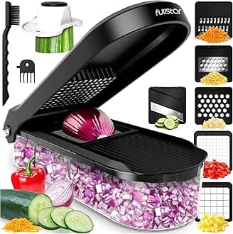 Fullstar Vegetable Chopper & Mandoline Slicer - Julienne Cutter Dicer Grater for Food Veg Onion Cucumber Tomato Salad Potato Cheese - Kitchen Gadgets & Accessories (Compact 6-in-1, White)